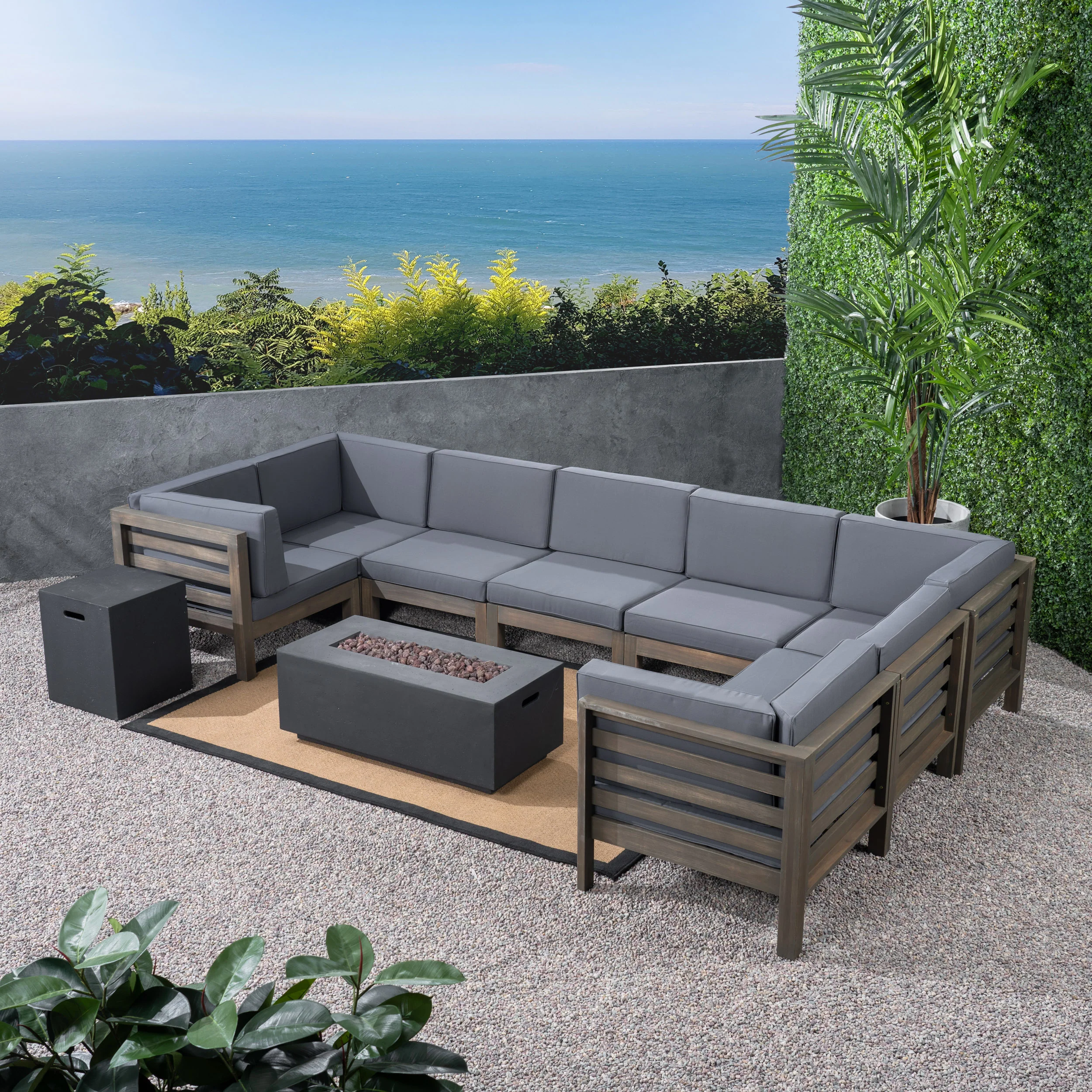 Ravello Outdoor U-Shaped Sectional Sofa Set with Fire Pit - furnishings