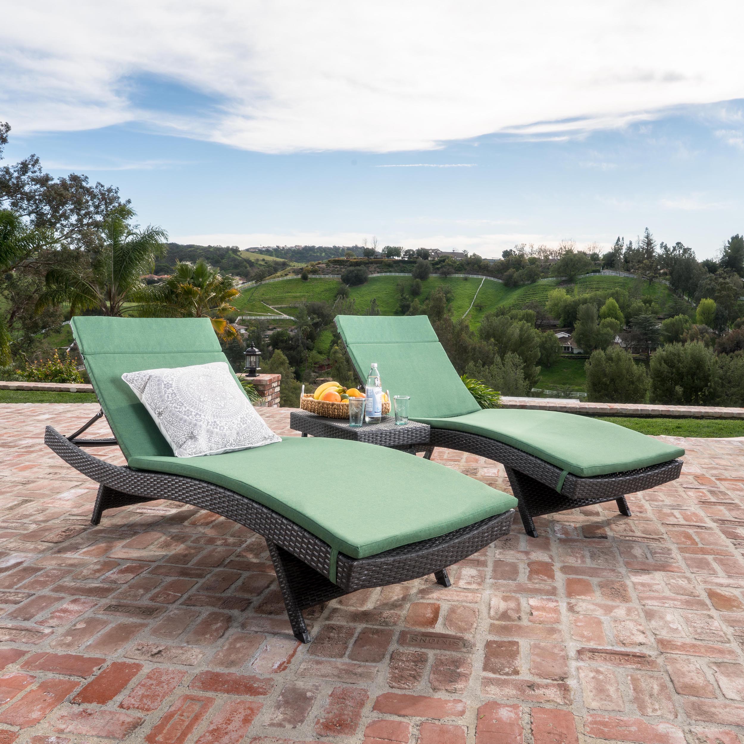 Lakeport 3pc Outdoor Wicker Chaise Lounge Chair & Table Set - furnishings