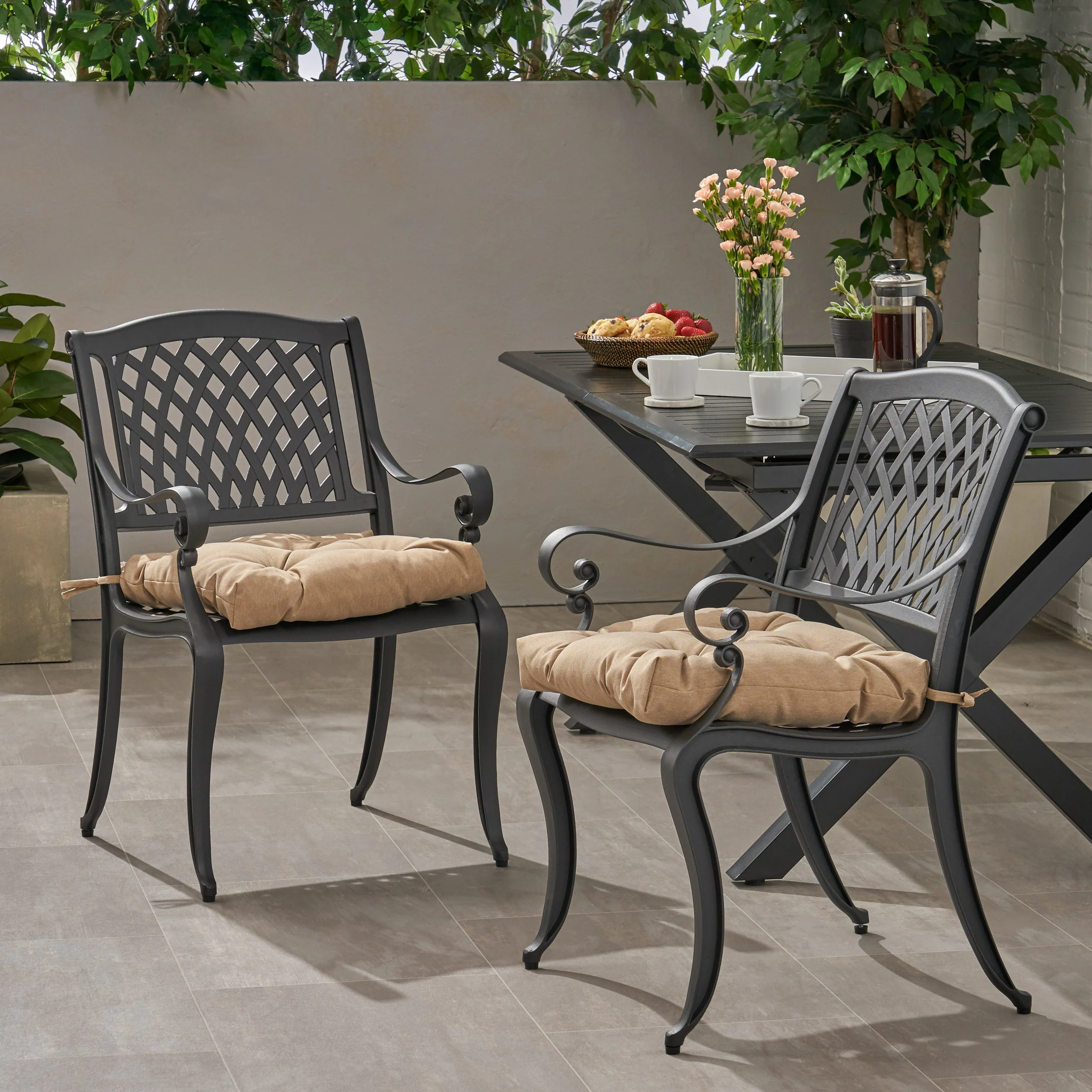 Hallandale Outdoor Dining Chair with Cushion (Set of 2) - furnishings