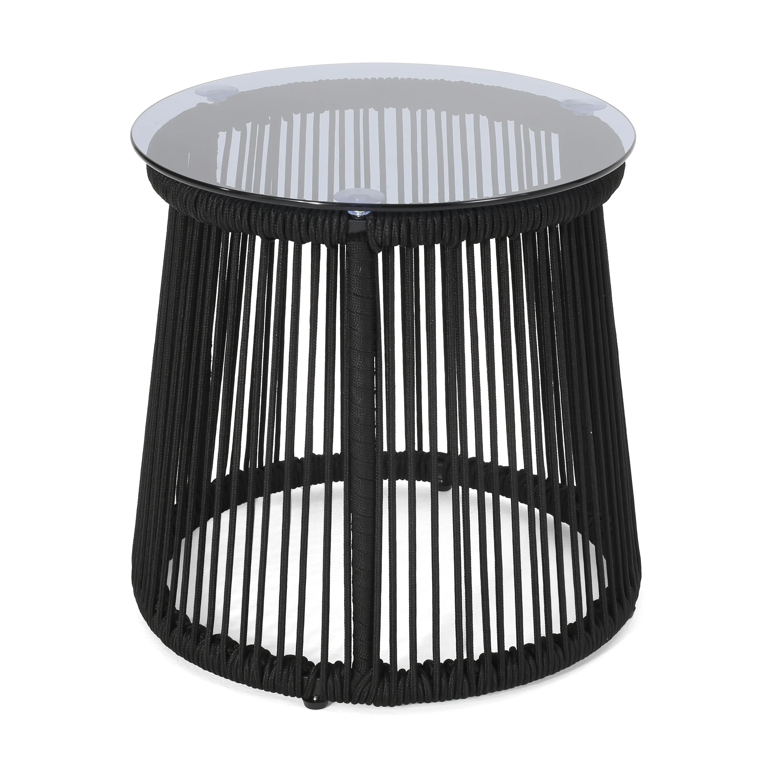 Laycee Modern Outdoor Rope Weave Side Table with Tempered Glass Top - furnishings