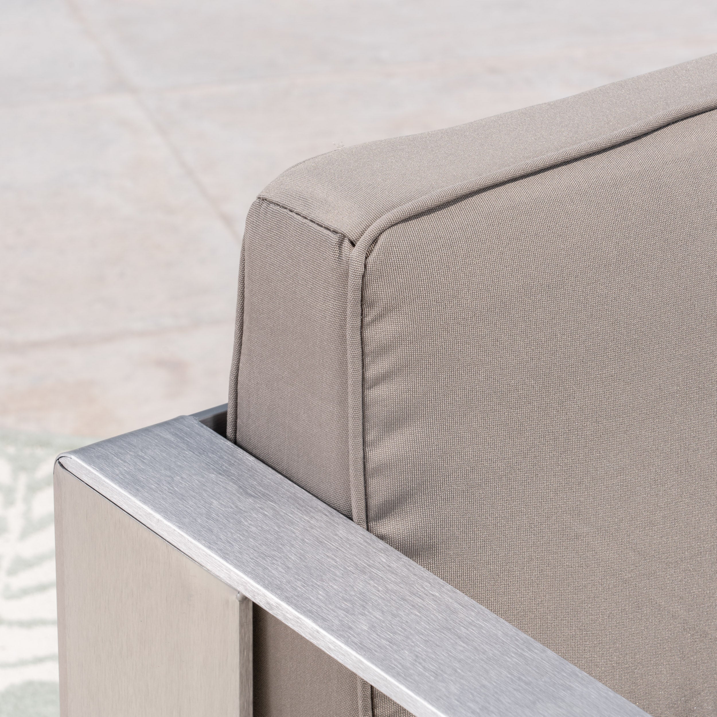 Booth Outdoor Aluminum Loveseat and Tempered Glass-Topped Coffee Table - furnishings