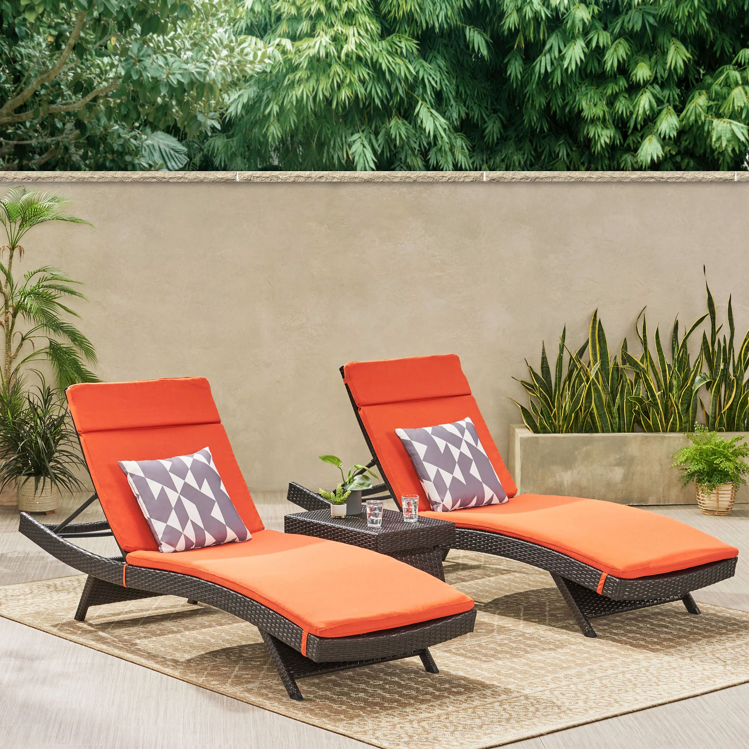 Savana 3 Pc Outdoor Wicker Lounge w/ Water Resistant Cushions & Coffee Table - furnishings