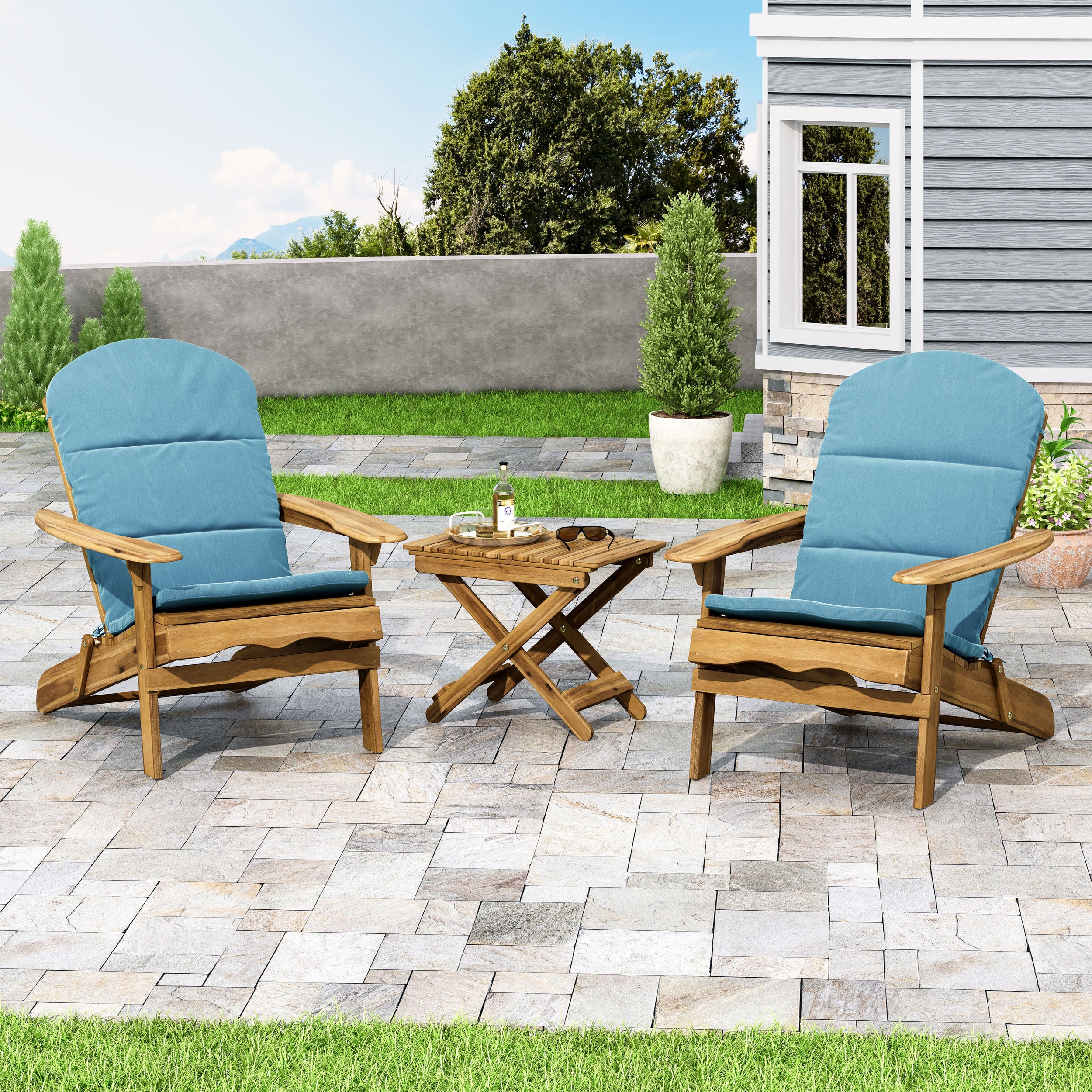 Reed Outdoor 2 Seater Acacia Wood Chat Set with Water Resistant Cushions - furnishings