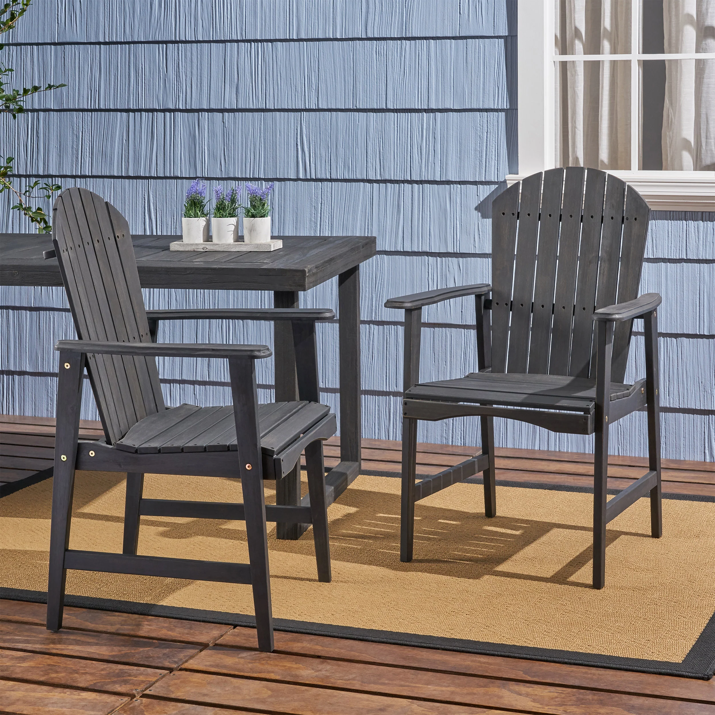 Easter Outdoor Weather Resistant Acacia Wood Adirondack Dining Chairs (Set of 2) - furnishings