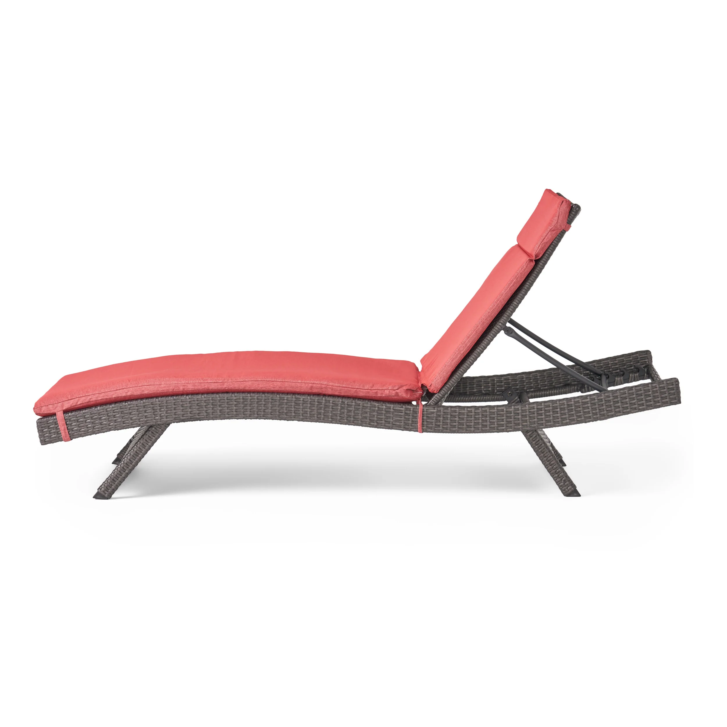 Nassau Outdoor Grey Wicker Adjustable Chaise Lounge with Cushion - furnishings
