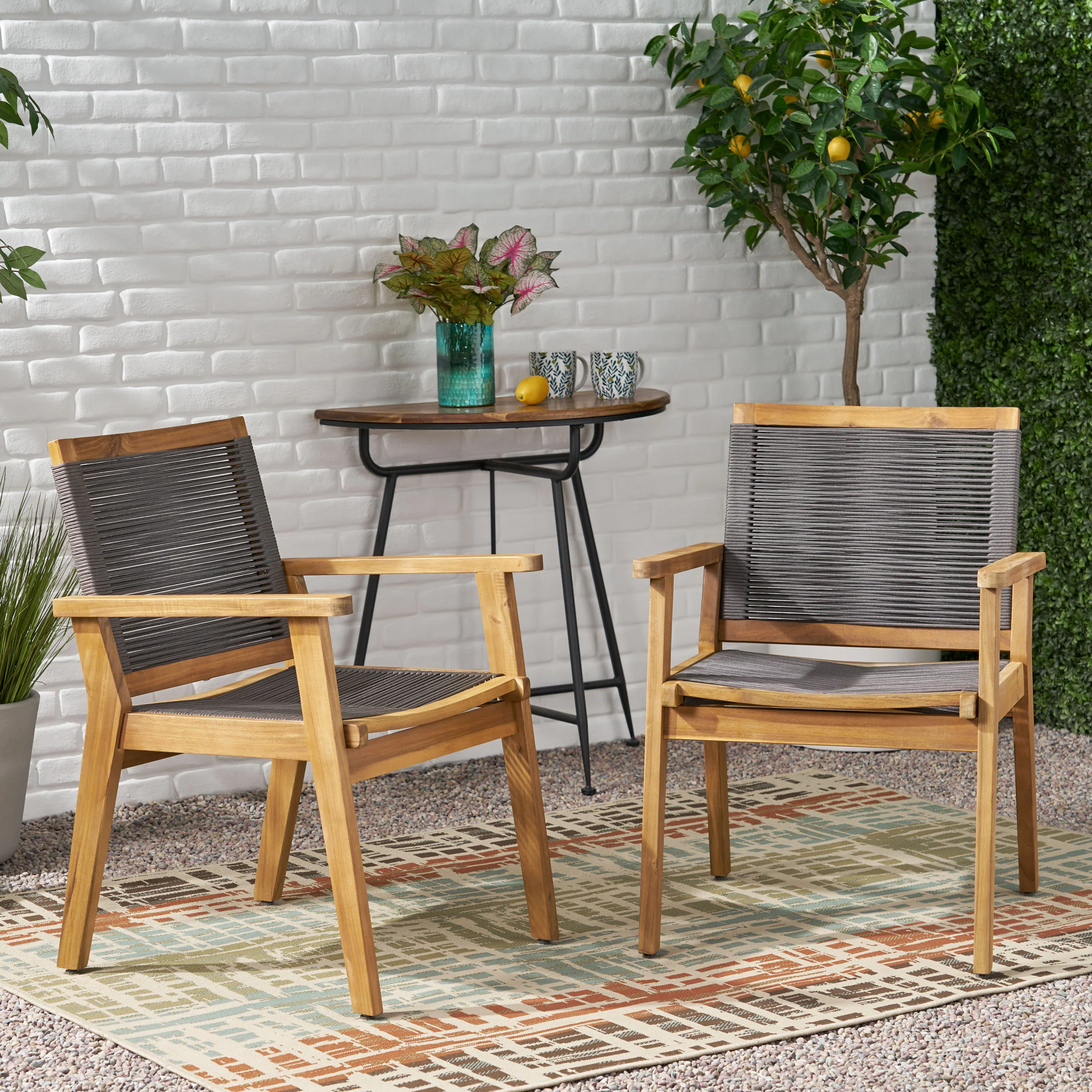 Jasiel Outdoor Acacia Wood Dining Chair with Rope Seating (Set of 2) - furnishings