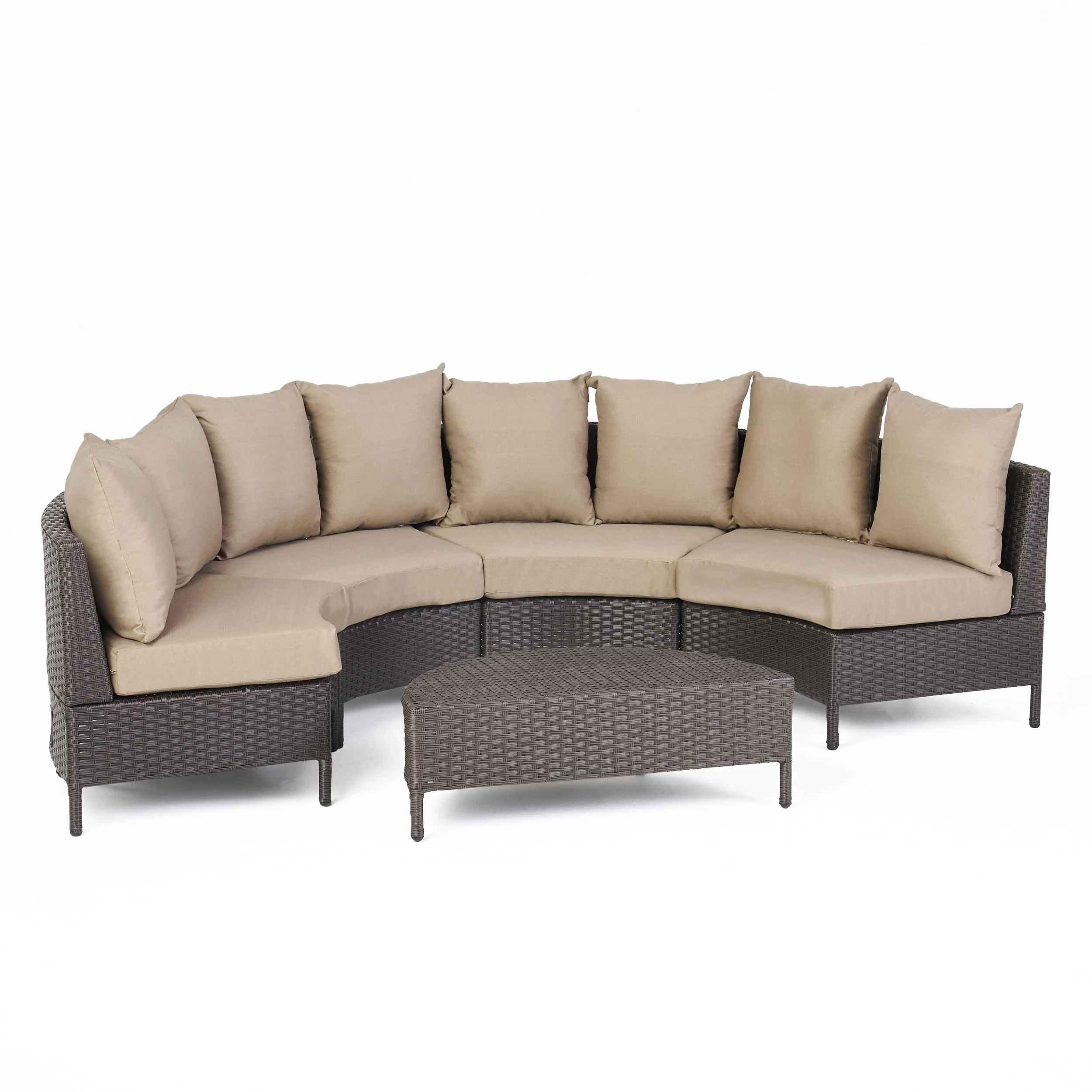 Falkland Outdoor 4 Seater Curved Wicker Sectional Sofa Set with Coffee Table - furnishings