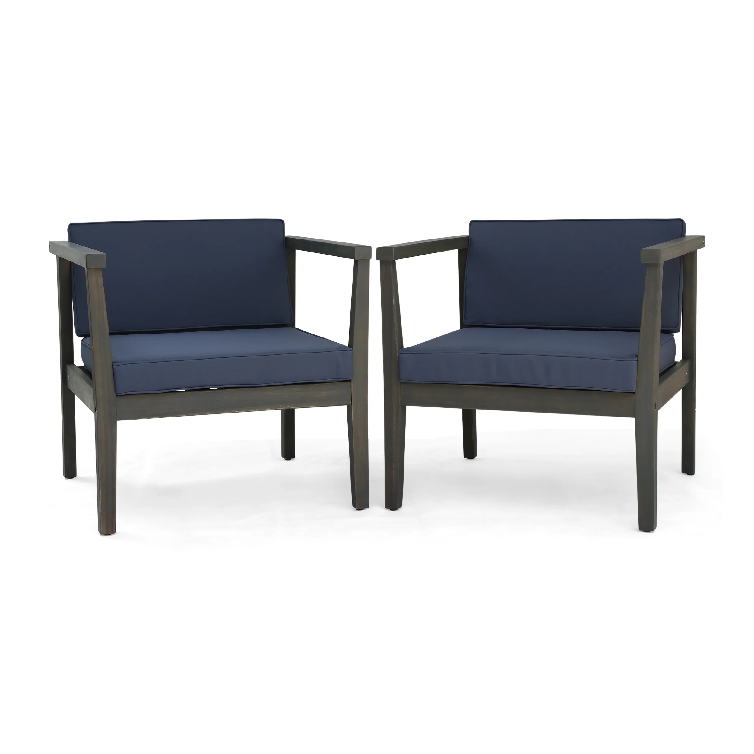 Thomson Outdoor Acacia Wood Club Chairs with Water-Resistant Cushions (Set of 2) - furnishings