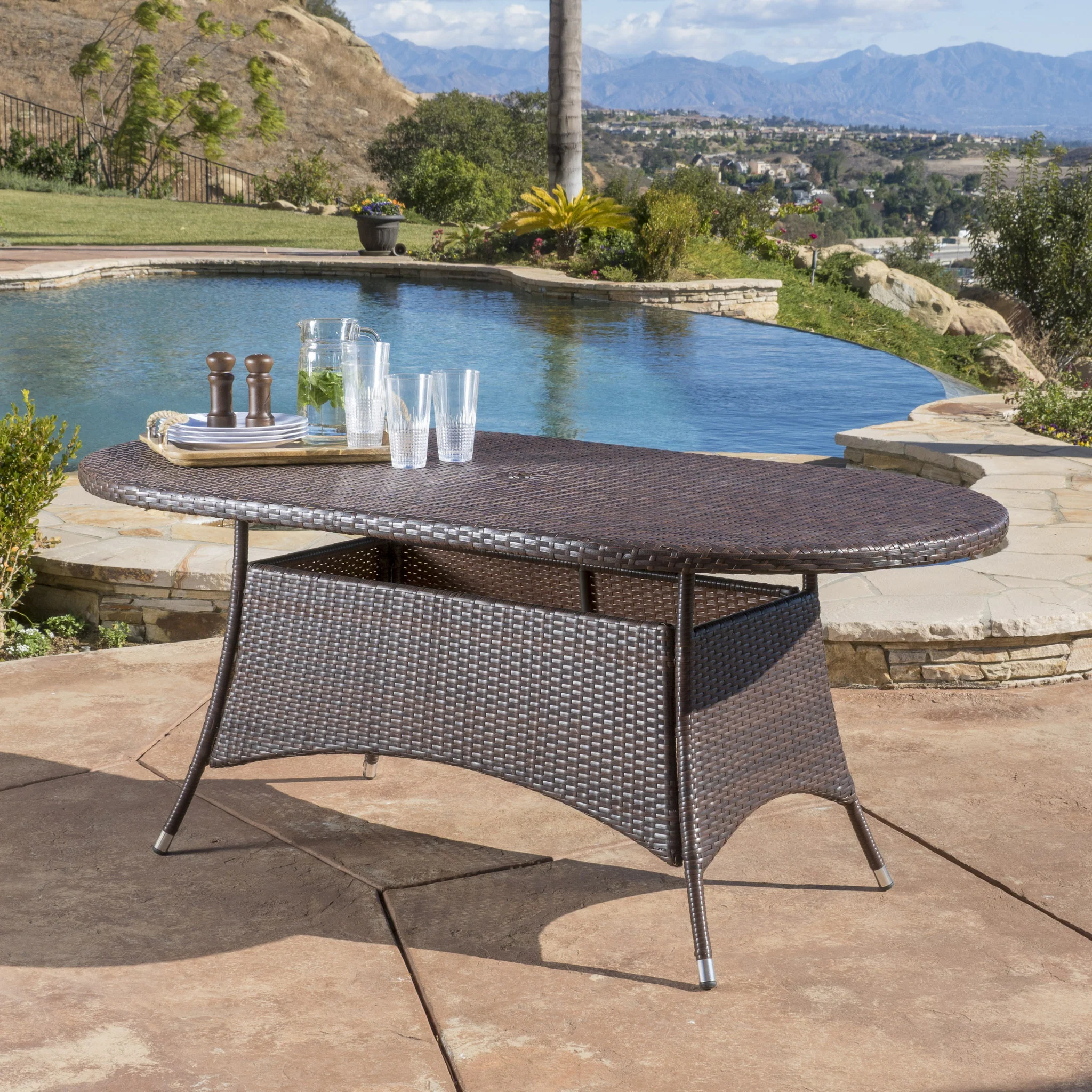 Bristle Multi Brown PE Oval Dining Table - furnishings