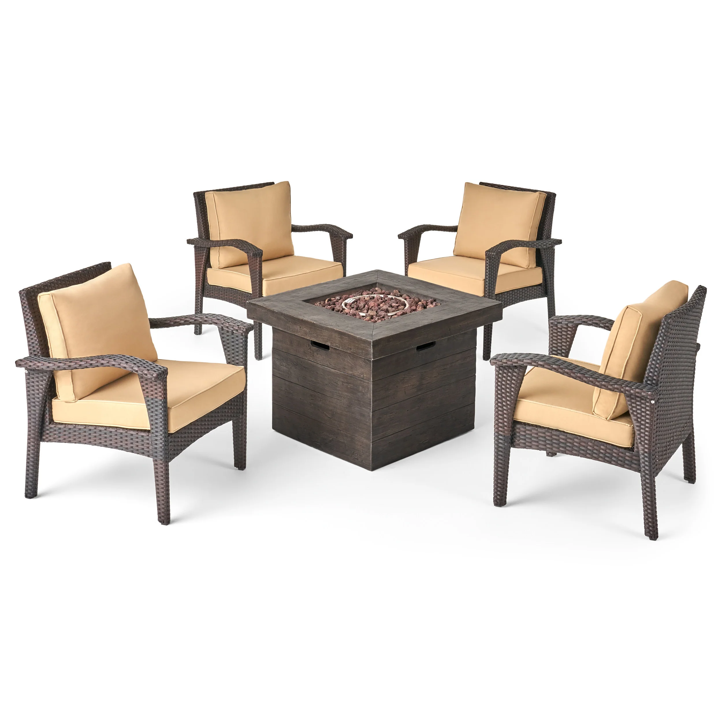 Mahala Outdoor 4 Club Chair Chat Set with Fire Pit - furnishings