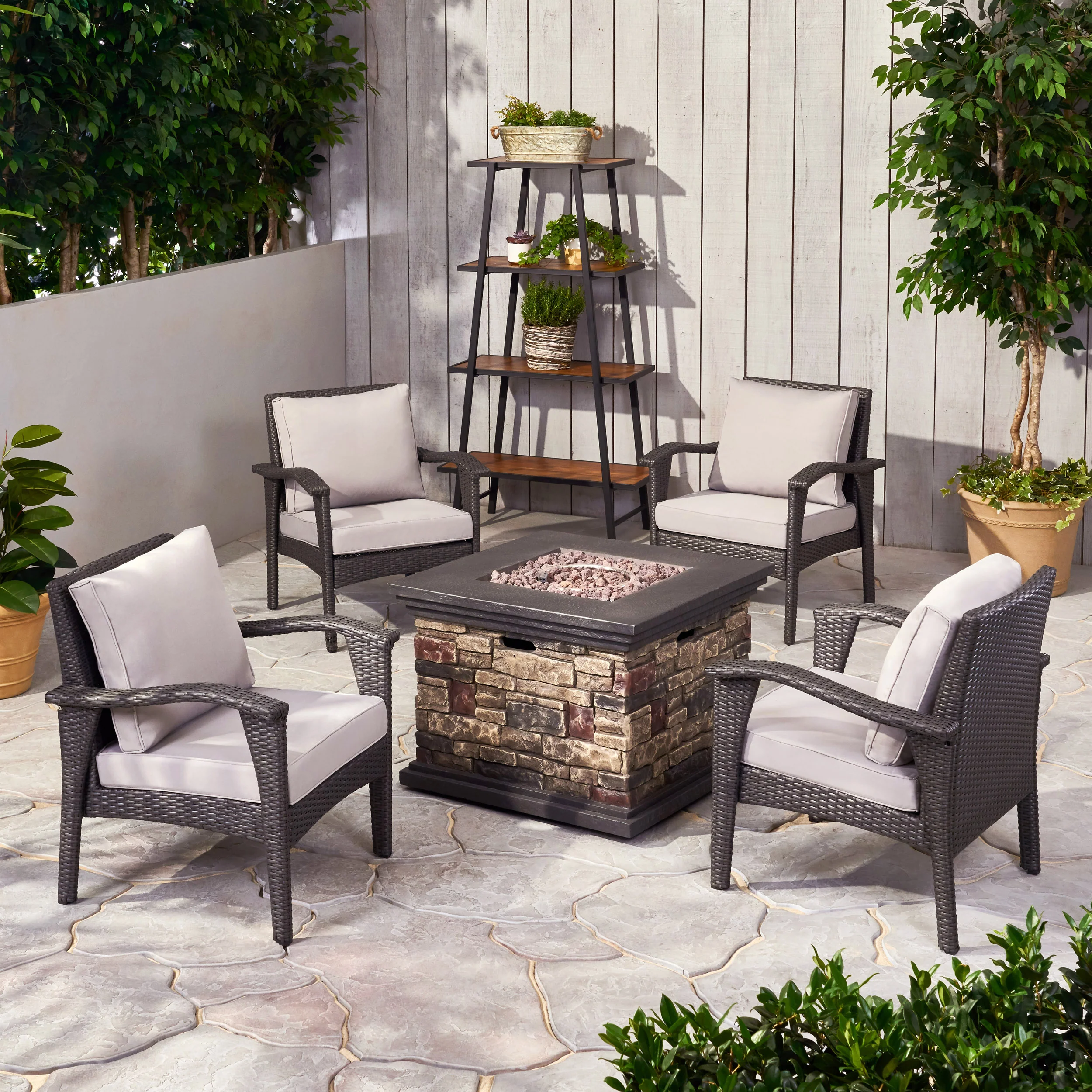 Modesty Outdoor 4 Club Chair Chat Set with Fire Pit - furnishings