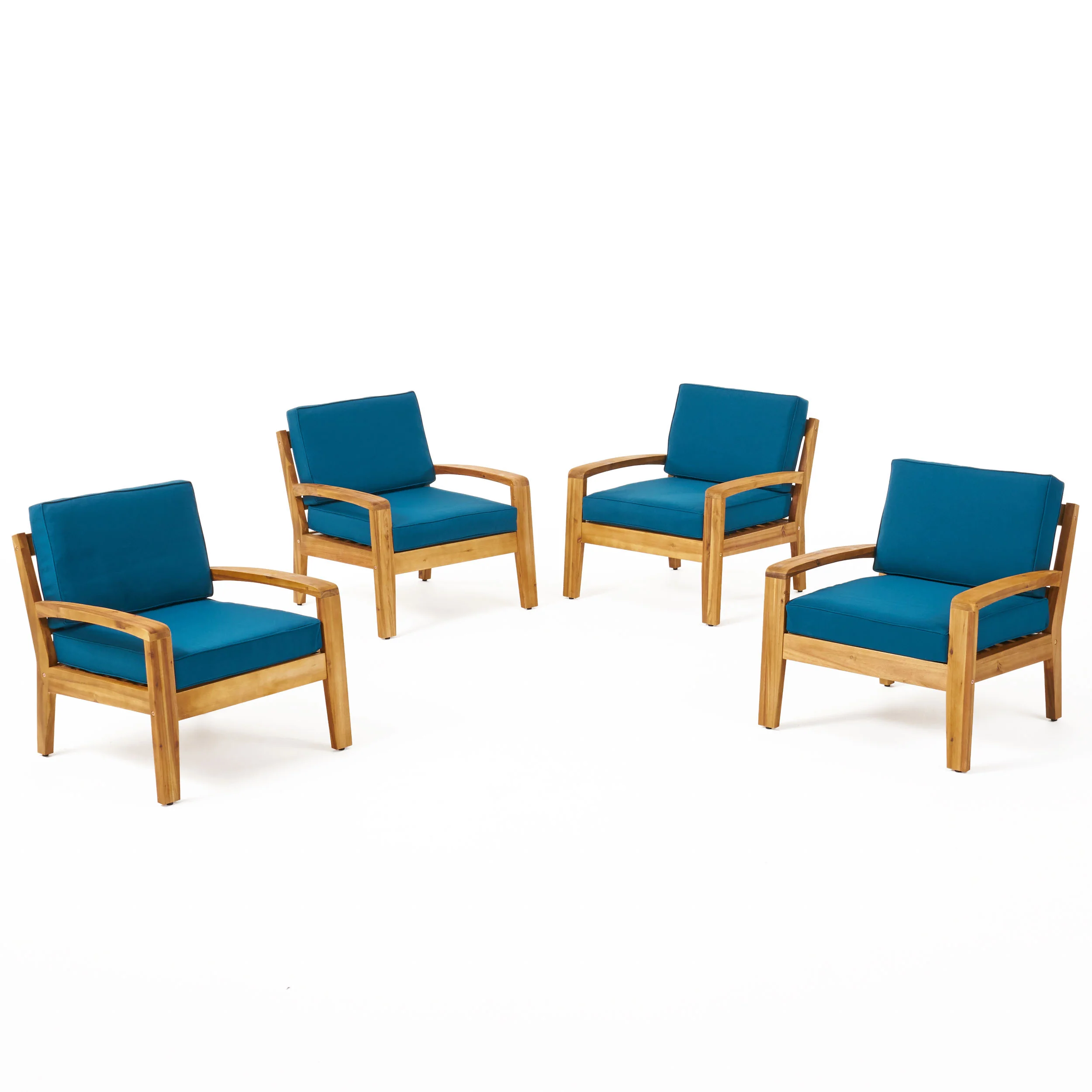 Parma Outdoor Acacia Wood Club Chairs with Cushions (Set of 4) - furnishings