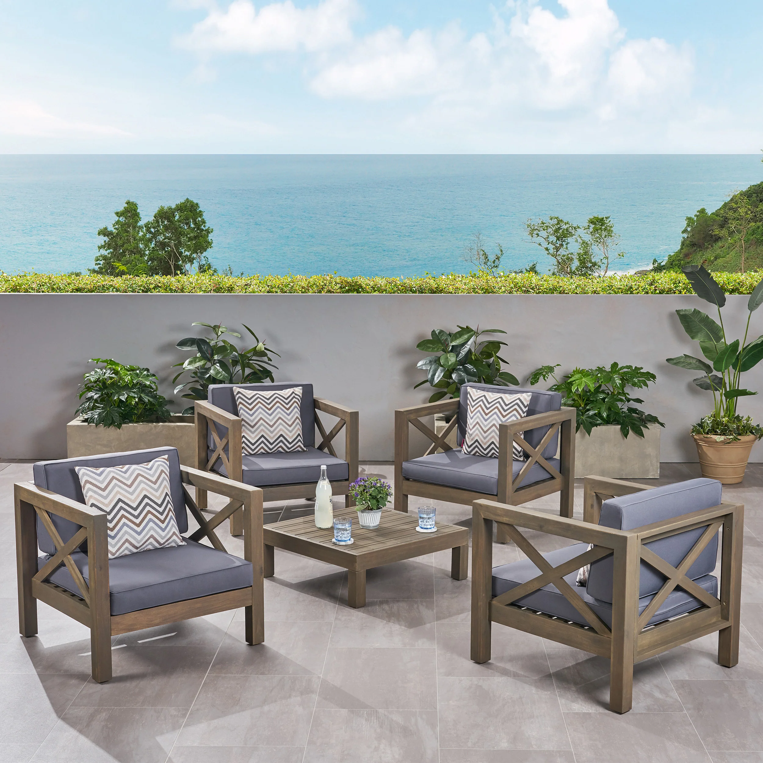 Morgan Outdoor 4 Seater Acacia Wood Club Chair and Coffee Table Set - furnishings