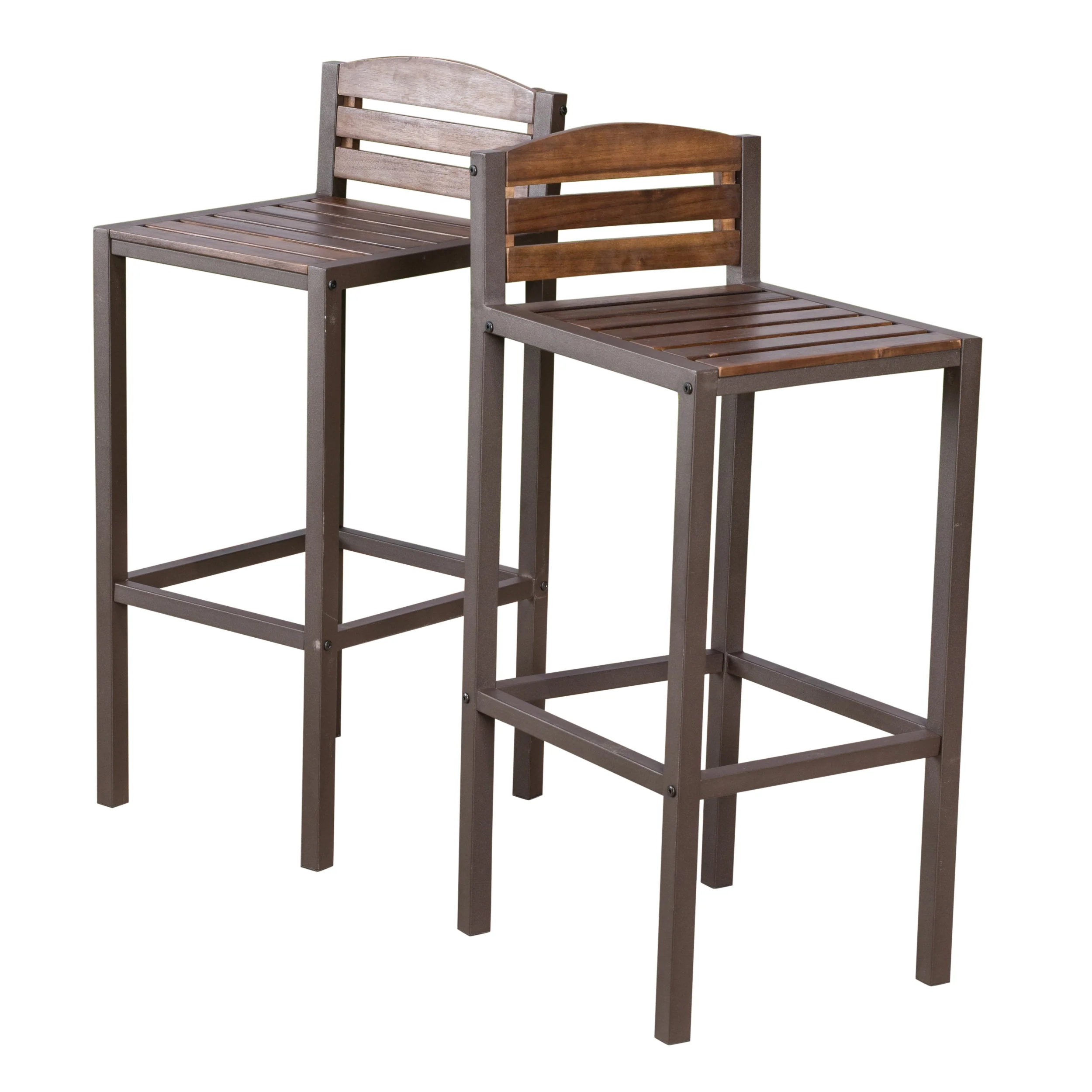 Isabel Acacia Rustic Metal & Dark Brown Wood 30-Inch Barstools (Set of 2) - furnishings