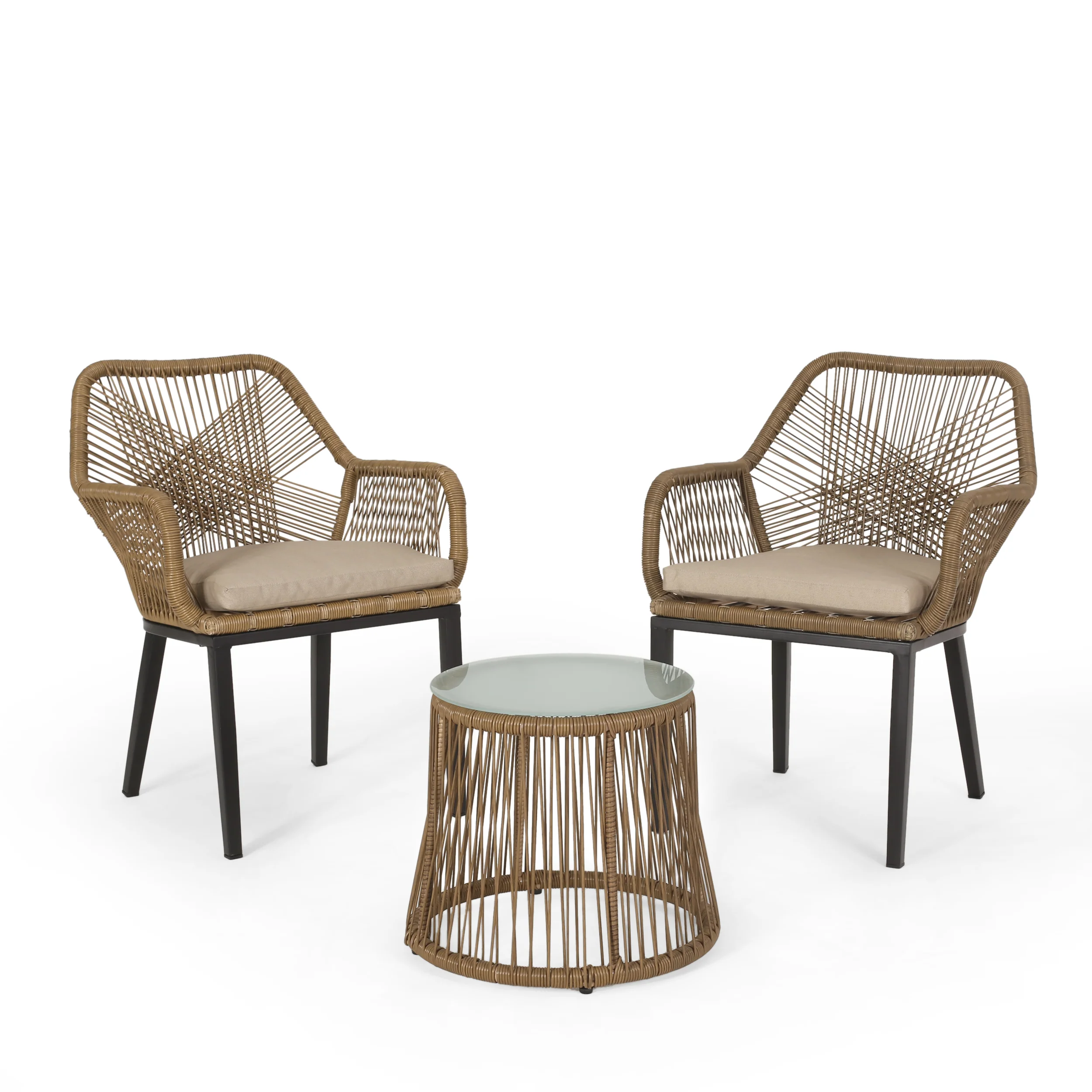 Eloam Outdoor Wicker 2 Seater Chat Set, Light Brown and Beige - furnishings