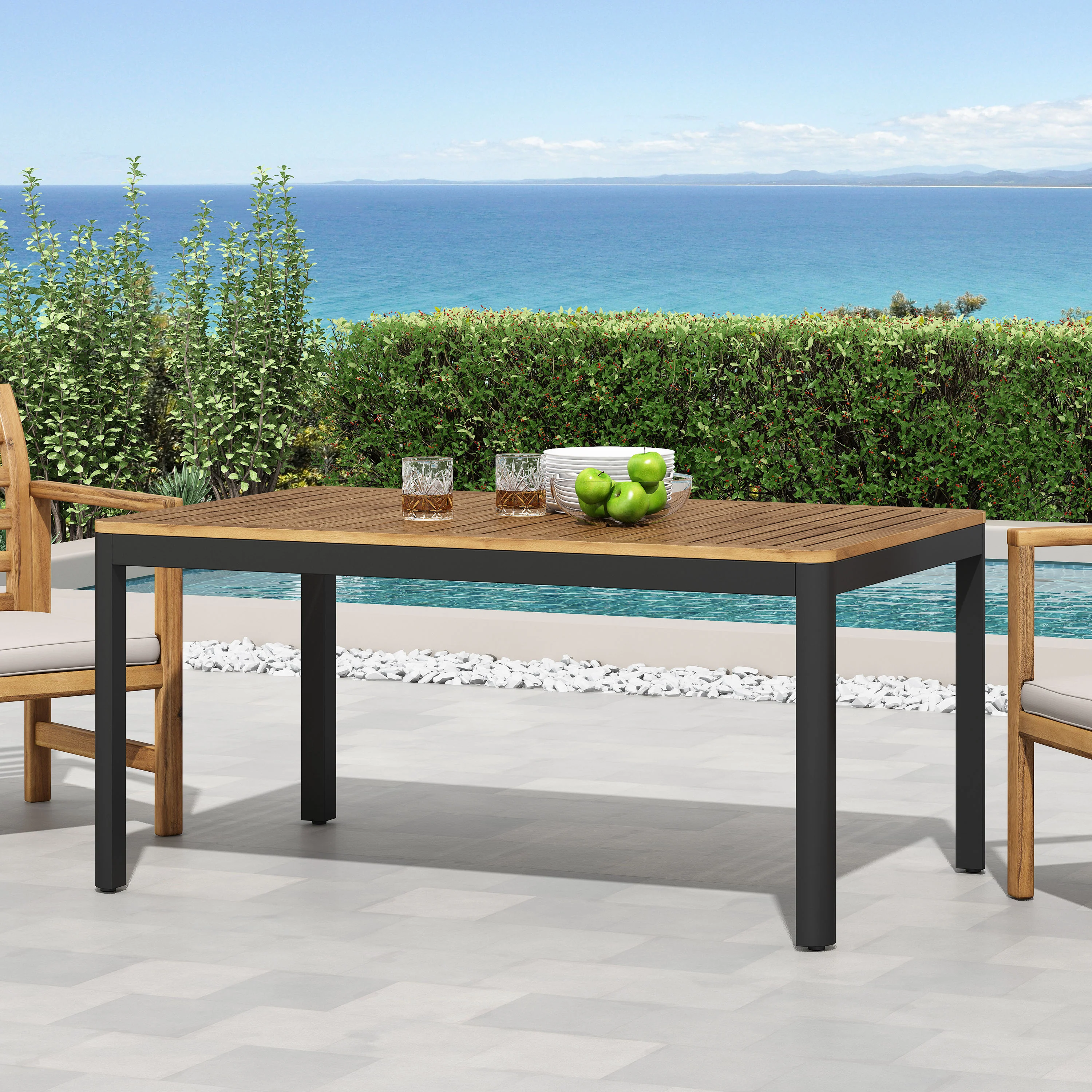 Province Outdoor Aluminum Dining Table, Natural and Black - furnishings