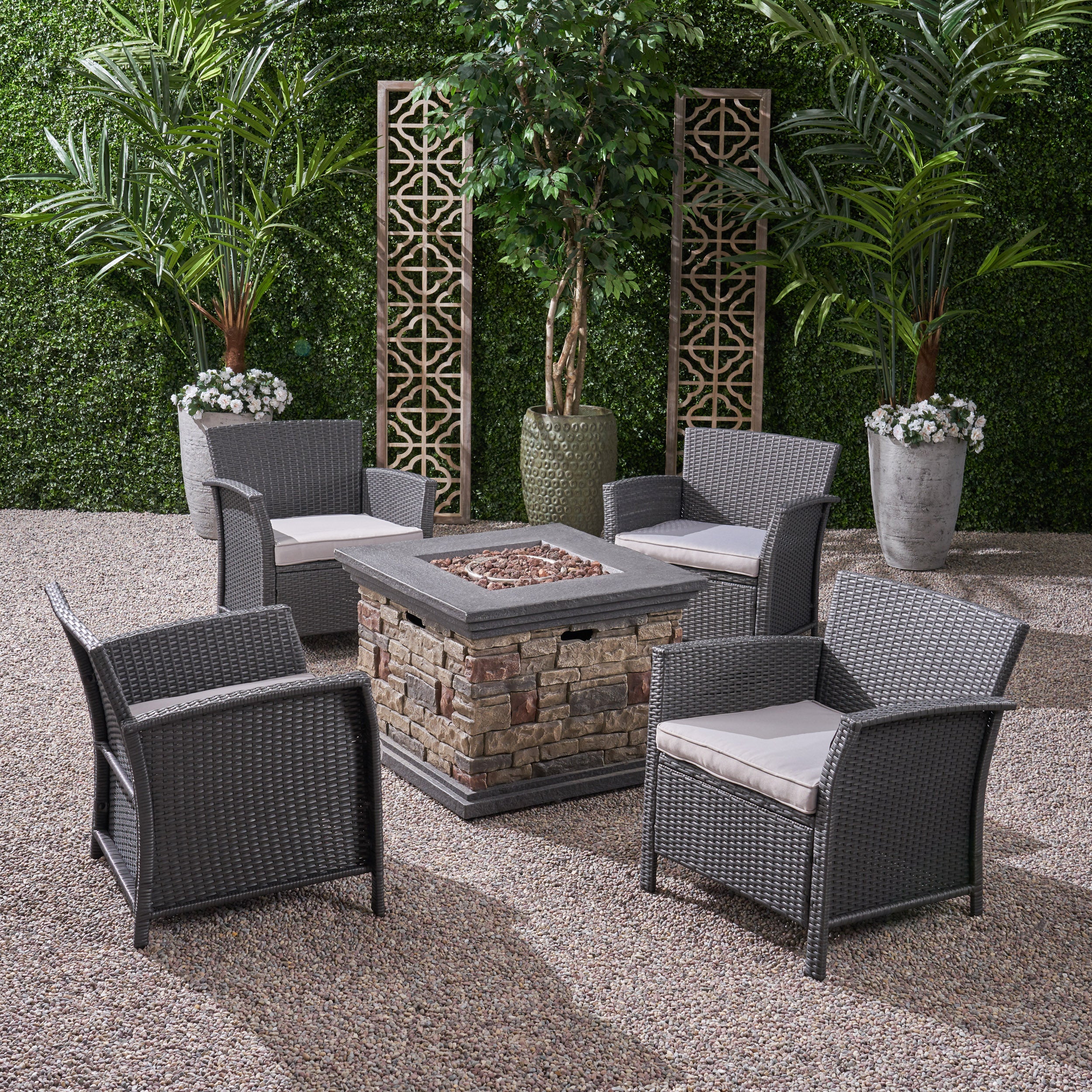 Laiah Outdoor 4 Piece Wicker Club Chair Chat Set with Fire Pit - furnishings