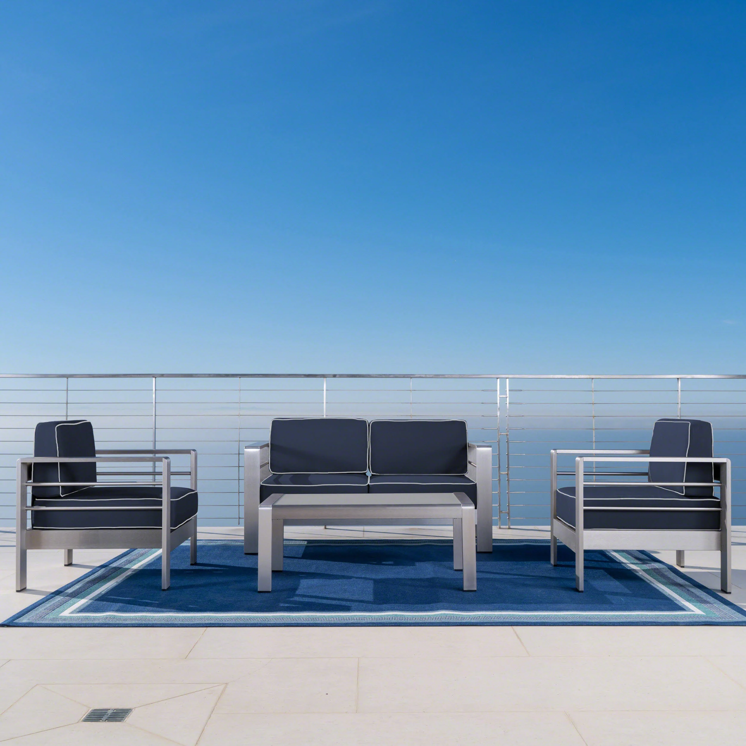 Crested Bay Outdoor Aluminum 4 Piece Chat Set with Sunbrella Cushions - furnishings