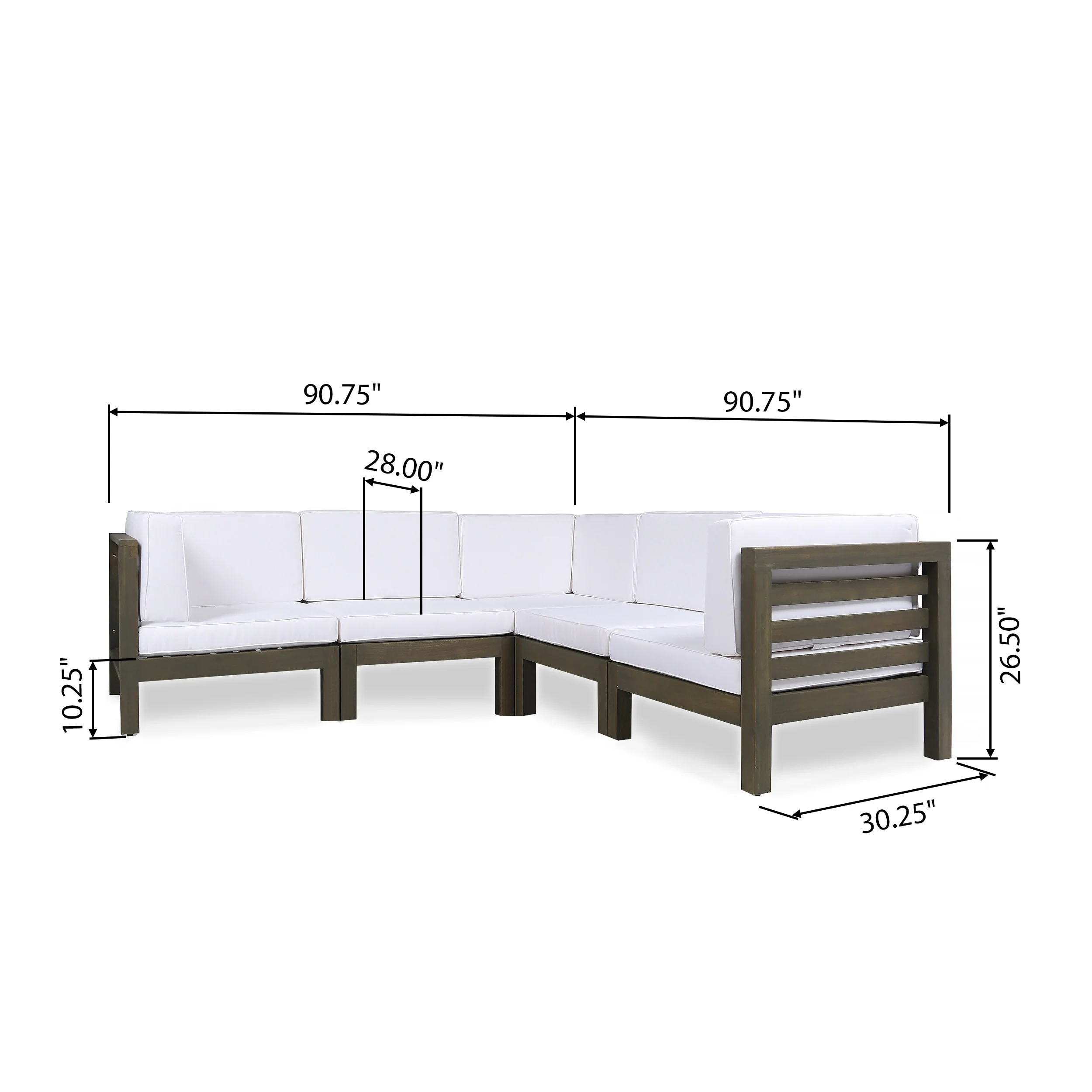 Dawson Outdoor V-Shaped Sectional Sofa Set - 5-Seater - Acacia Wood - Outdoor Cushions - furnishings
