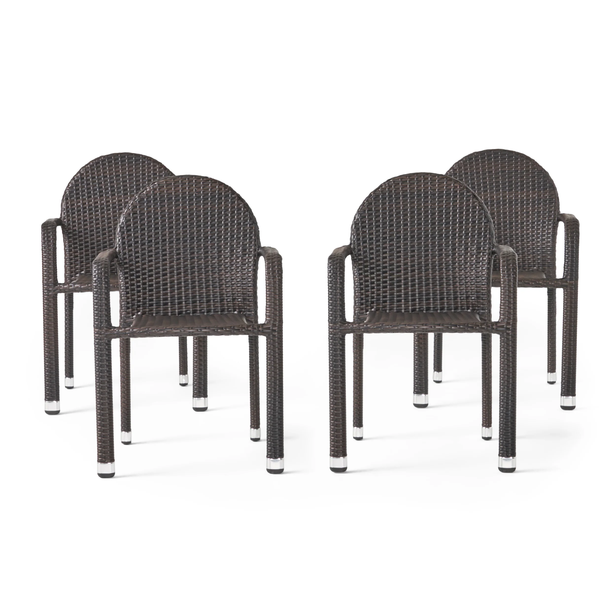 Ava Outdoor Wicker Armed Stack Chairs With Aluminum Frame (Set of 4) - furnishings