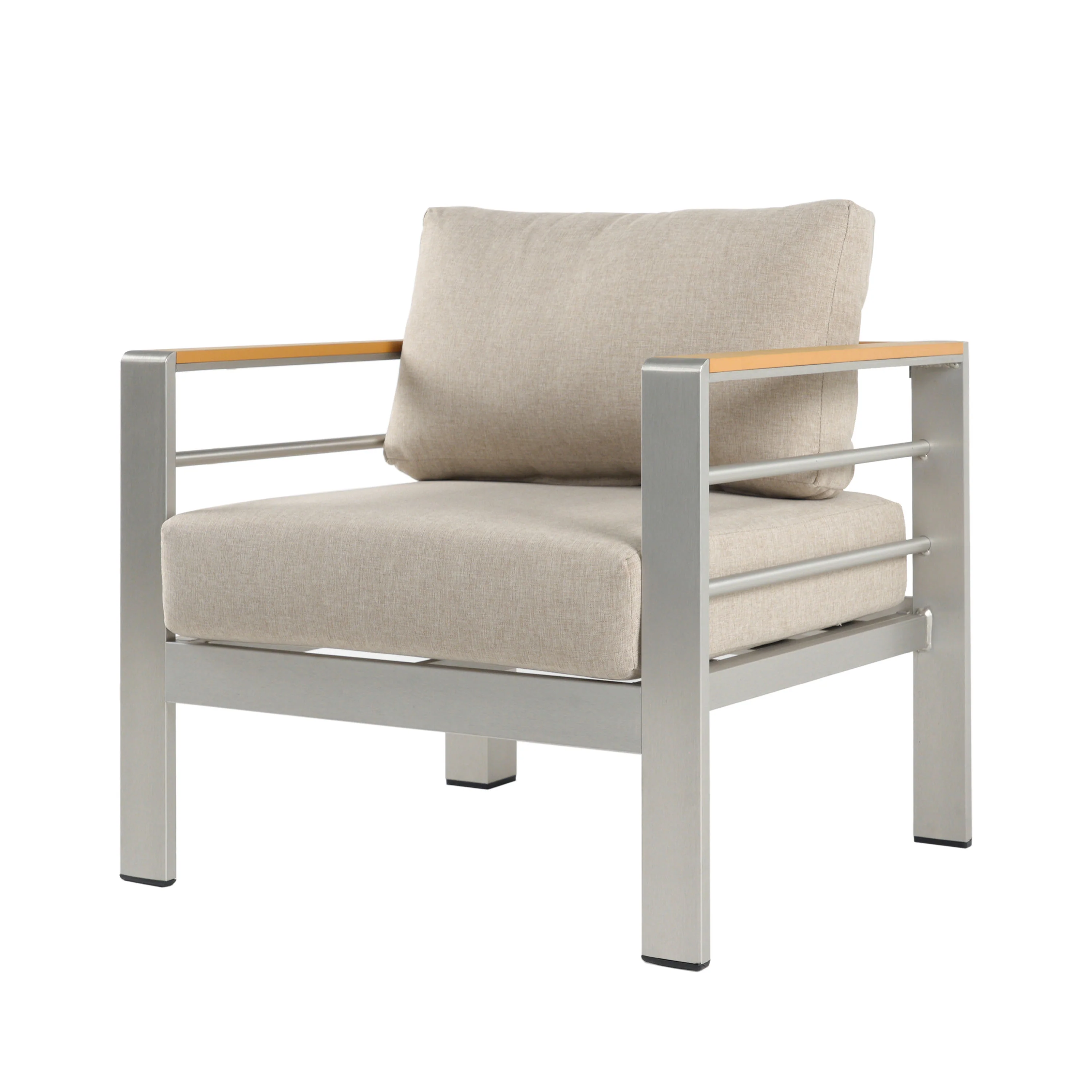 Therone Aluminum Outdoor Patio Club Chair with Beige Cushions - furnishings
