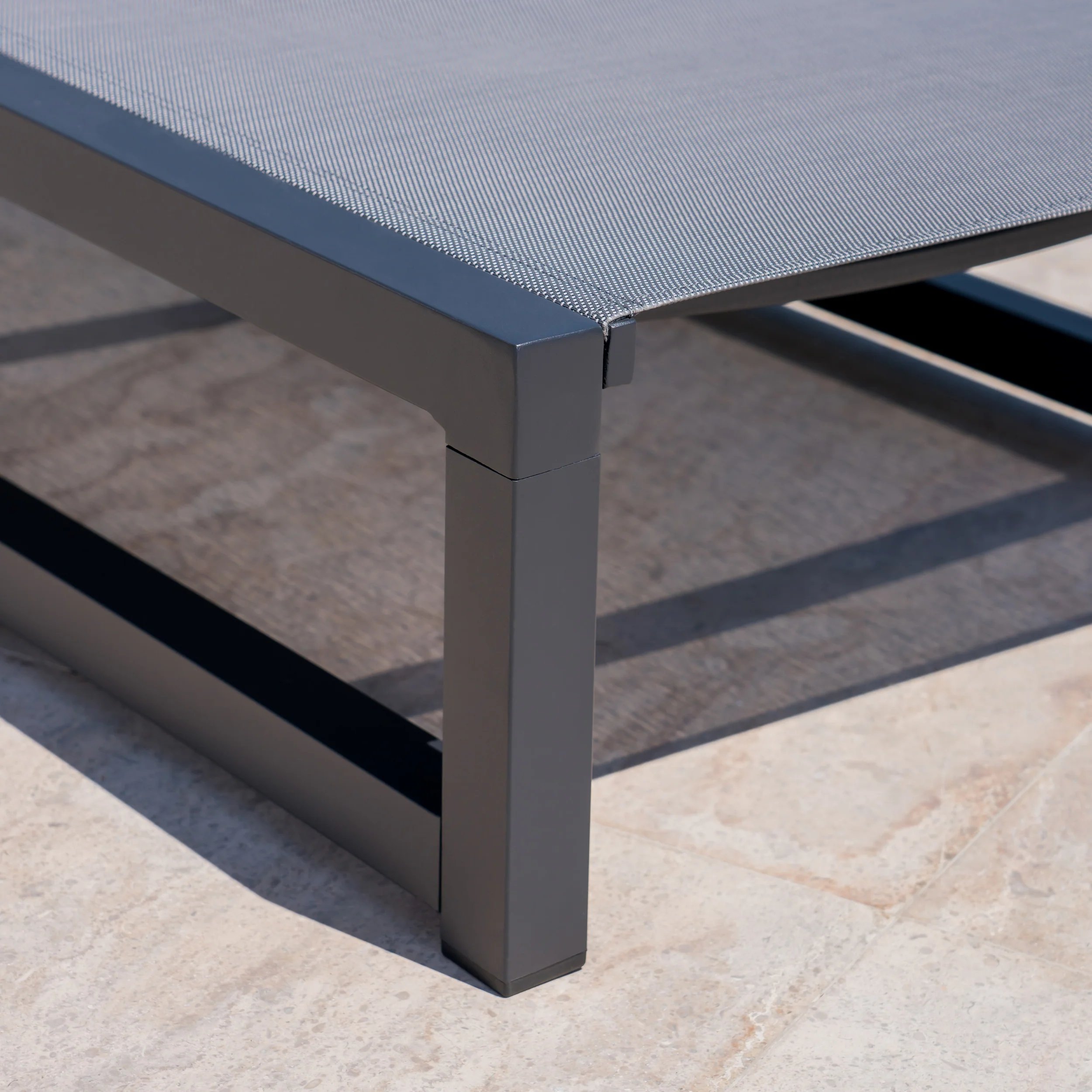 Michelle Outdoor Gray Mesh and Aluminum Frame Chaise Lounge with Matching Table - furnishings