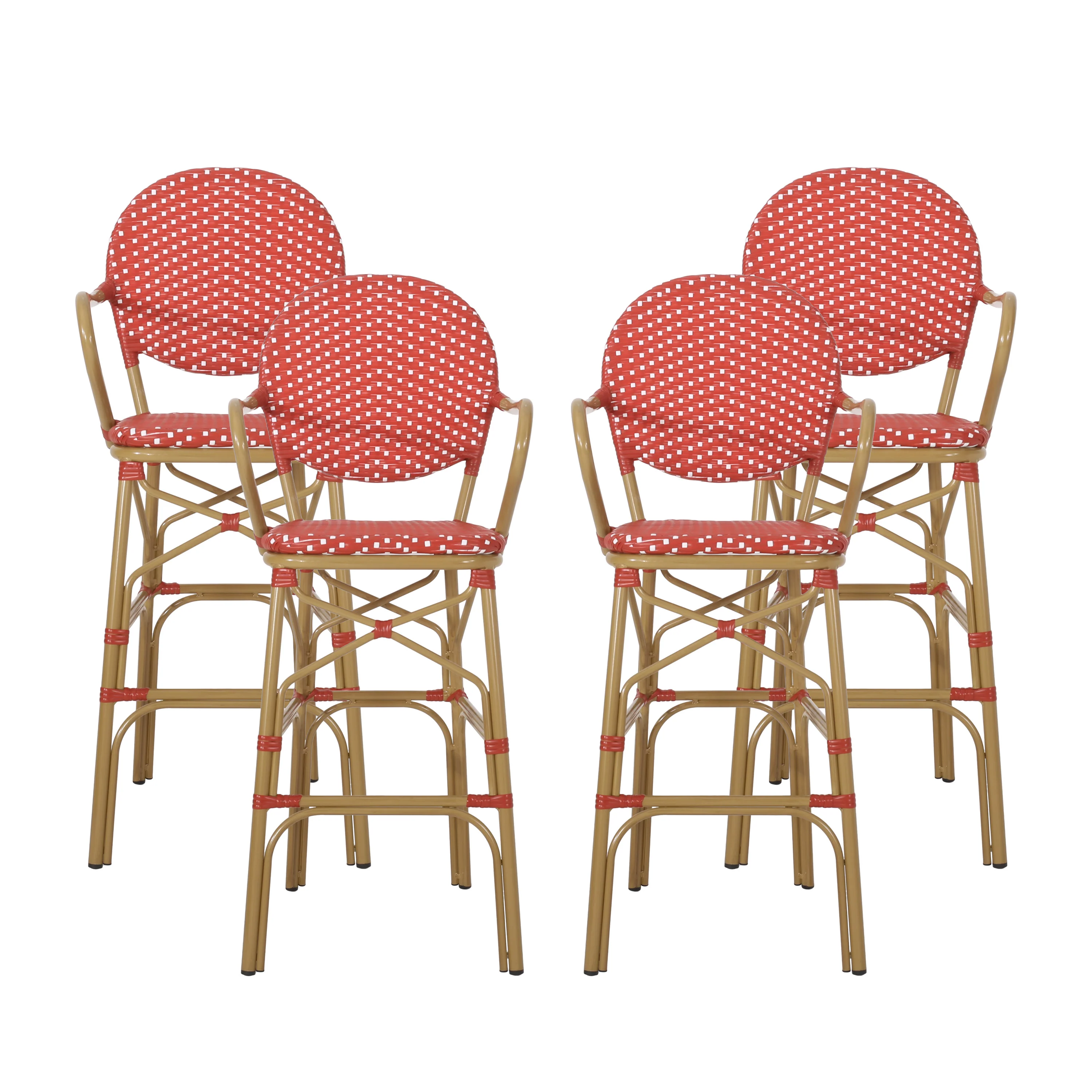 Danberry Outdoor Wicker and Aluminum 29.5 Inch French Barstools, Set of 4 - furnishings
