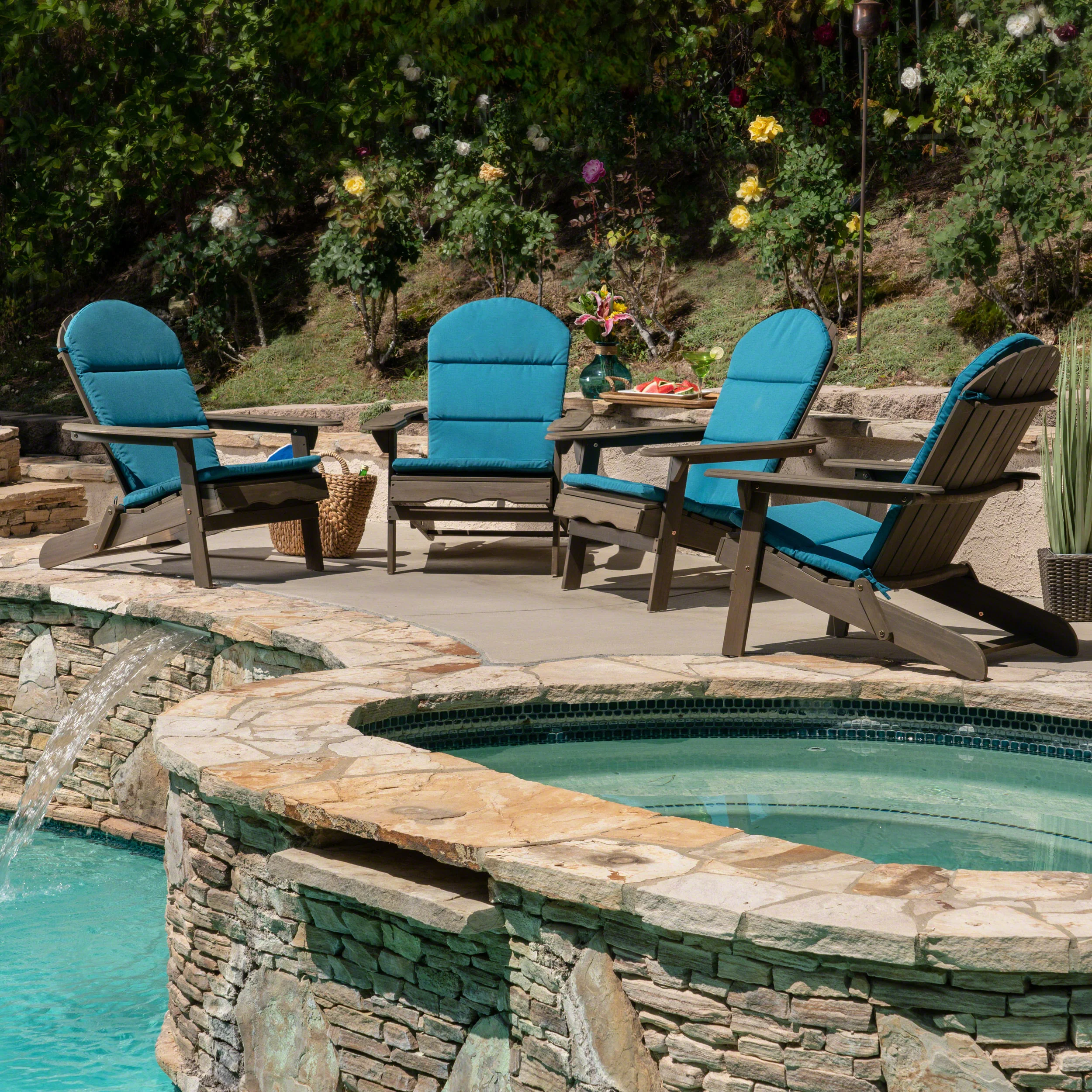 Amenda Outdoor Acacia Wood Folding Adirondack Chairs with Cushions - furnishings