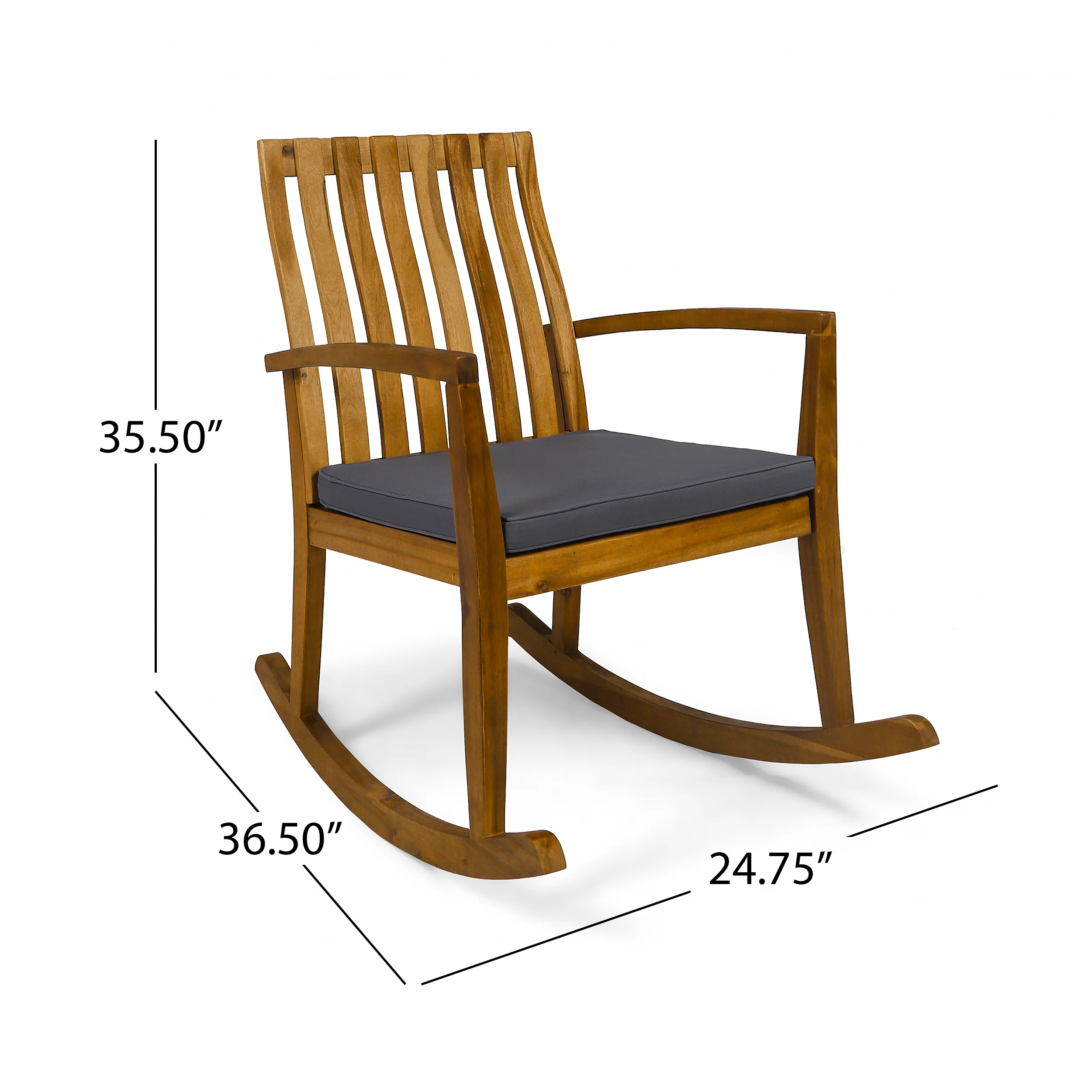 Colmena Acacia Wood Rustic Style Rocking Chair with Water Resistant Cushions - furnishings