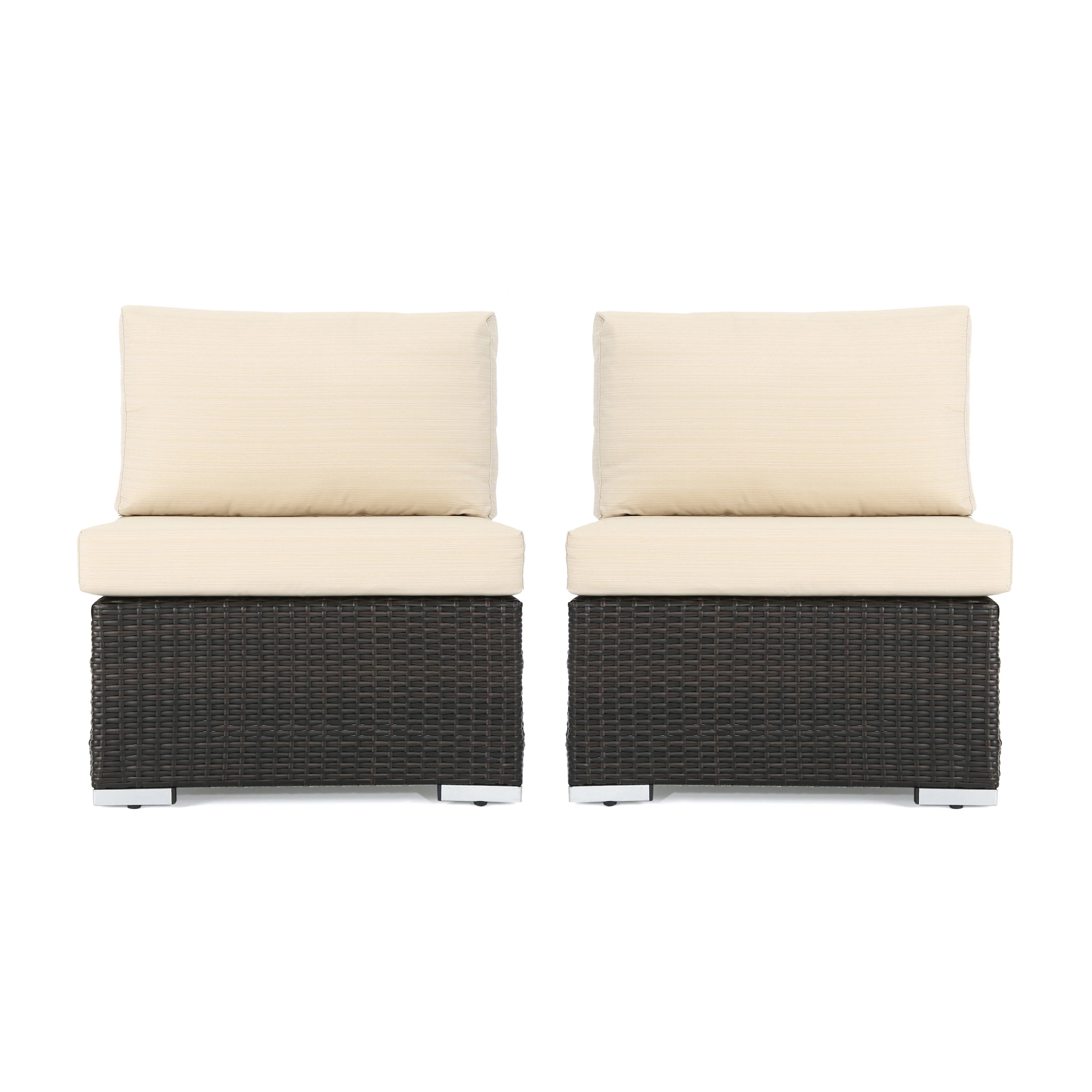 Avianna Outdoor Wicker Armless Club Chair with Cushions, Set of 2 - furnishings