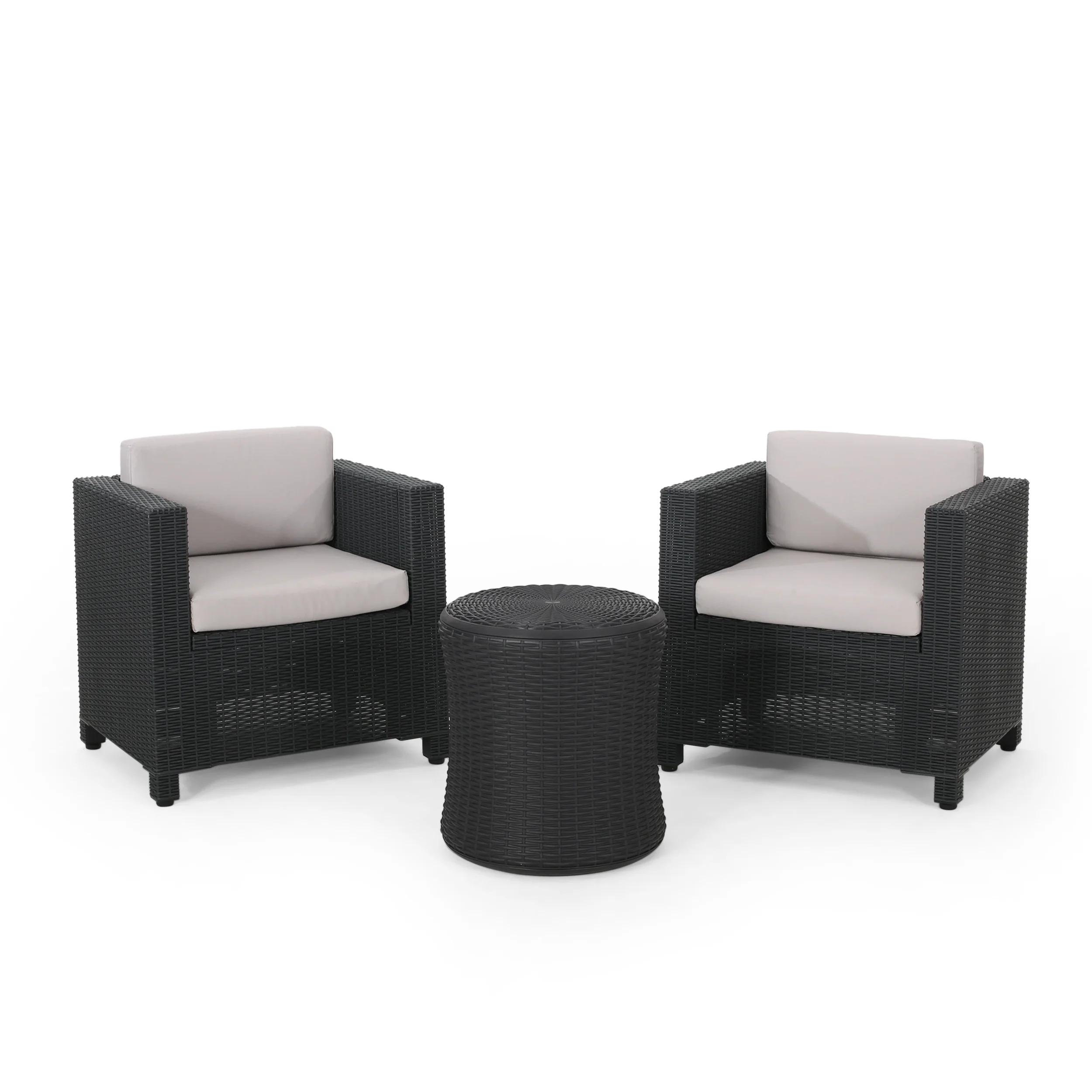 Iven Outdoor 2 Seater Faux Wicker Chat Set with Cushions - furnishings