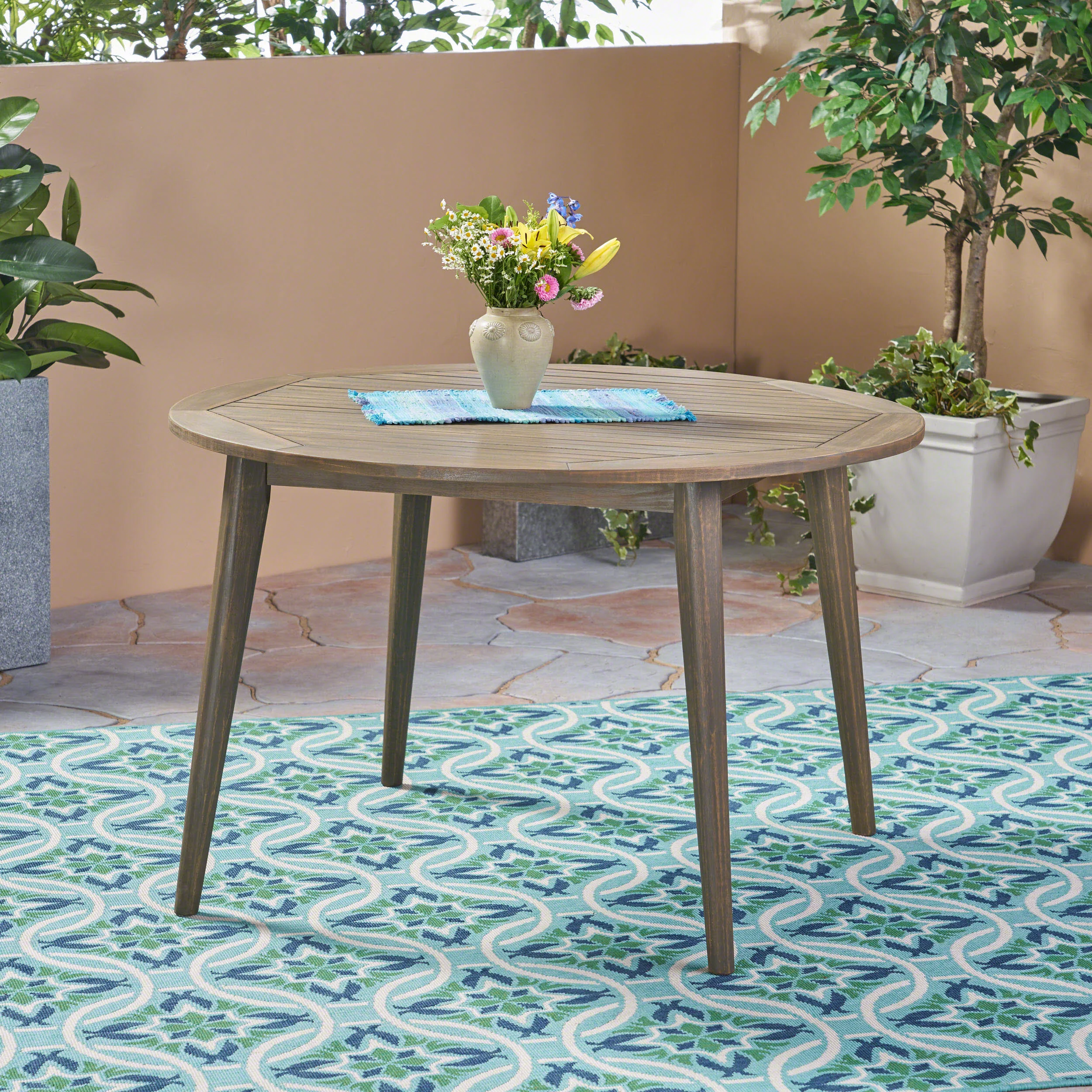 Nick Outdoor Acacia Wood Round Dining Table - furnishings