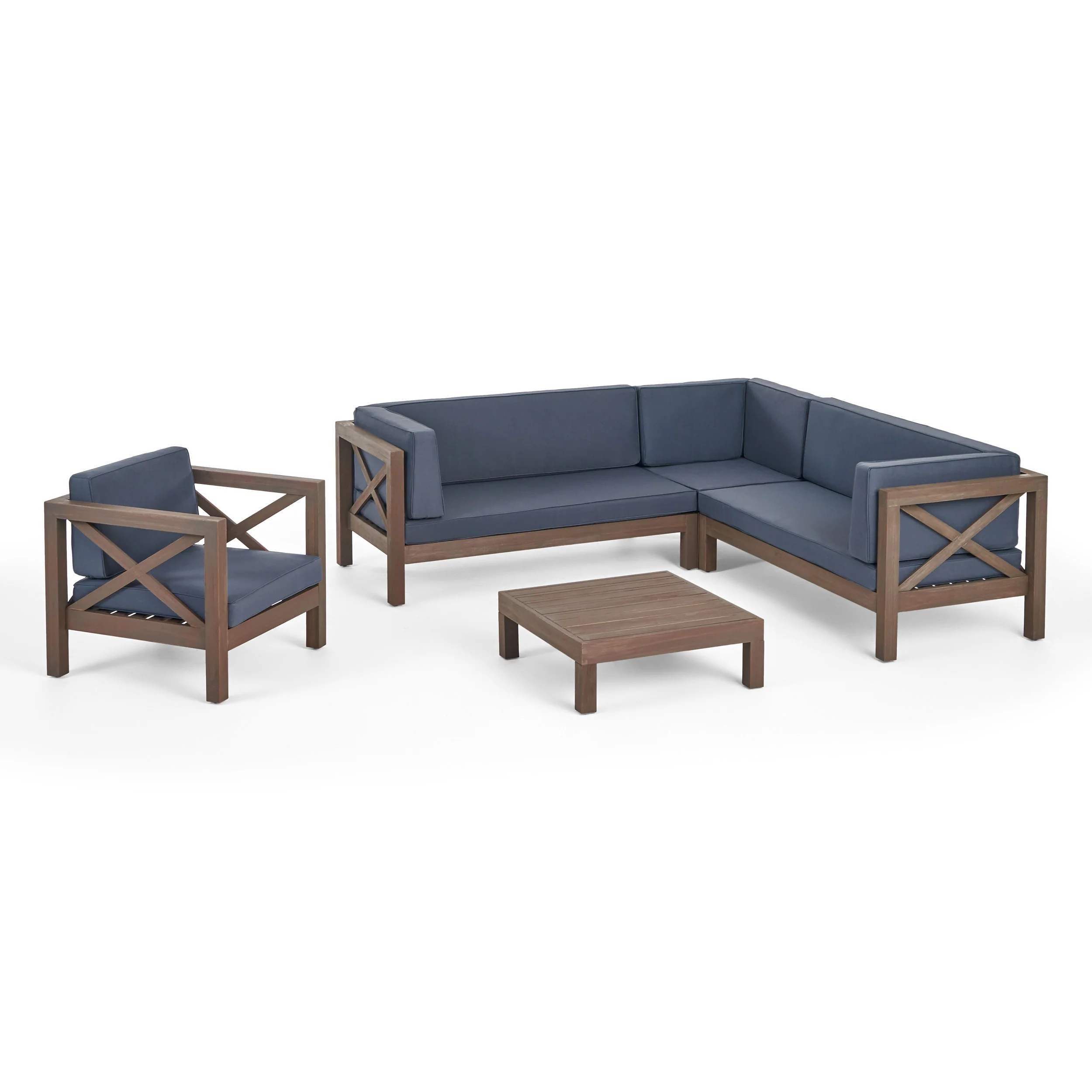 Morgan Outdoor 6 Seater Acacia Wood Sectional Sofa and Club Chair Set - furnishings