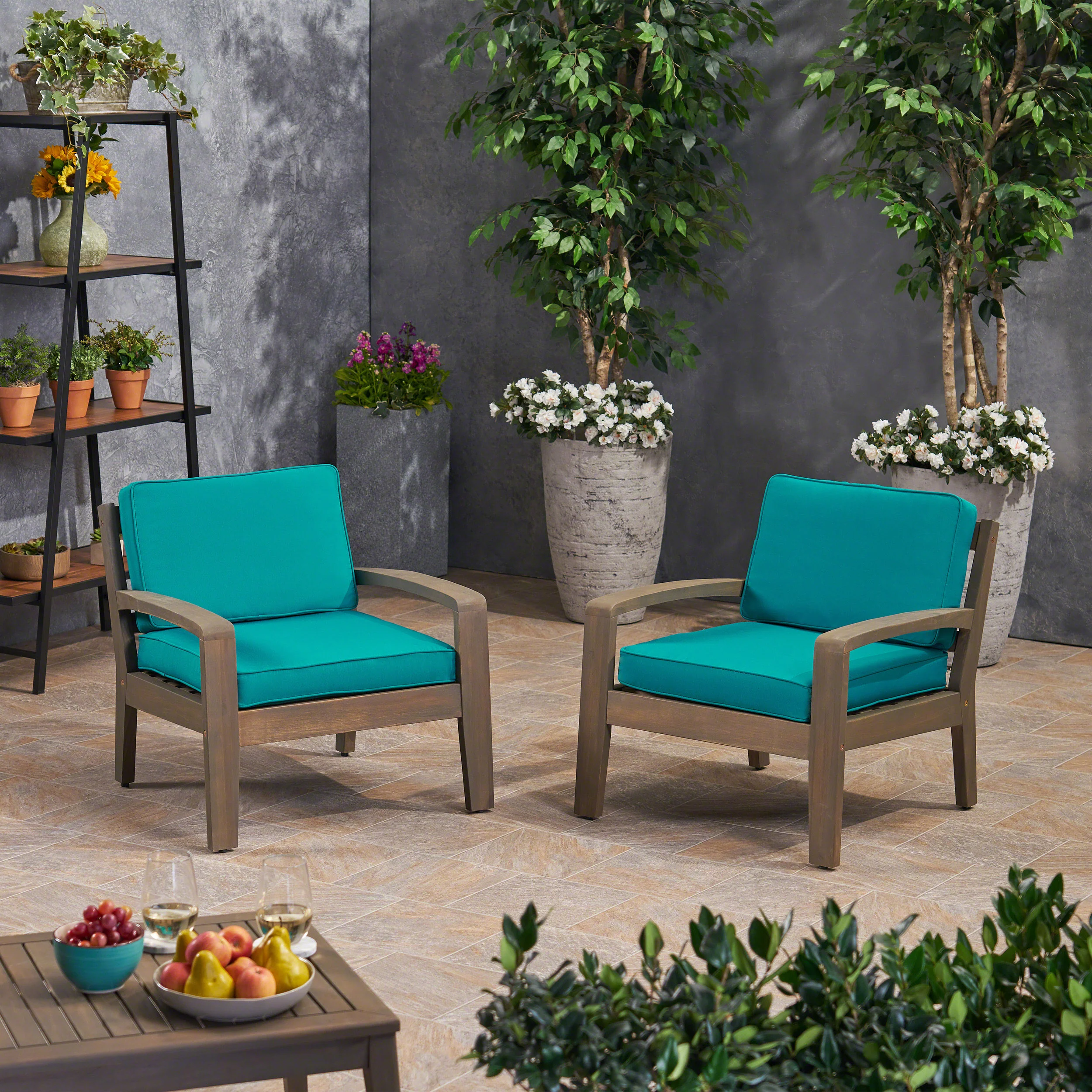 Parma Outdoor Acacia Wood Club Chairs with Sunbrella Cushions - furnishings