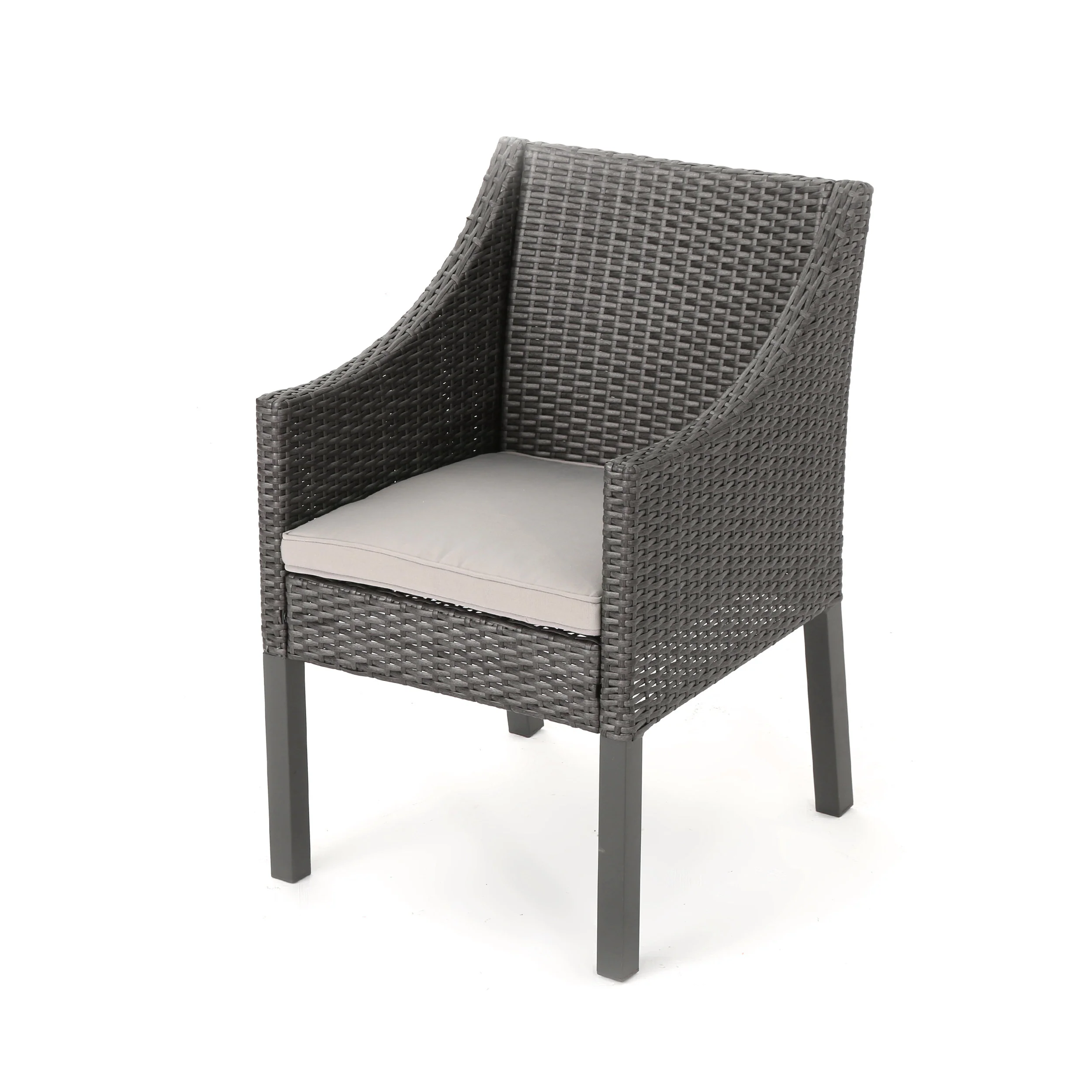 Sims Outdoor 3 Piece Wicker Chat Set, Grey with Silver Cushions - furnishings