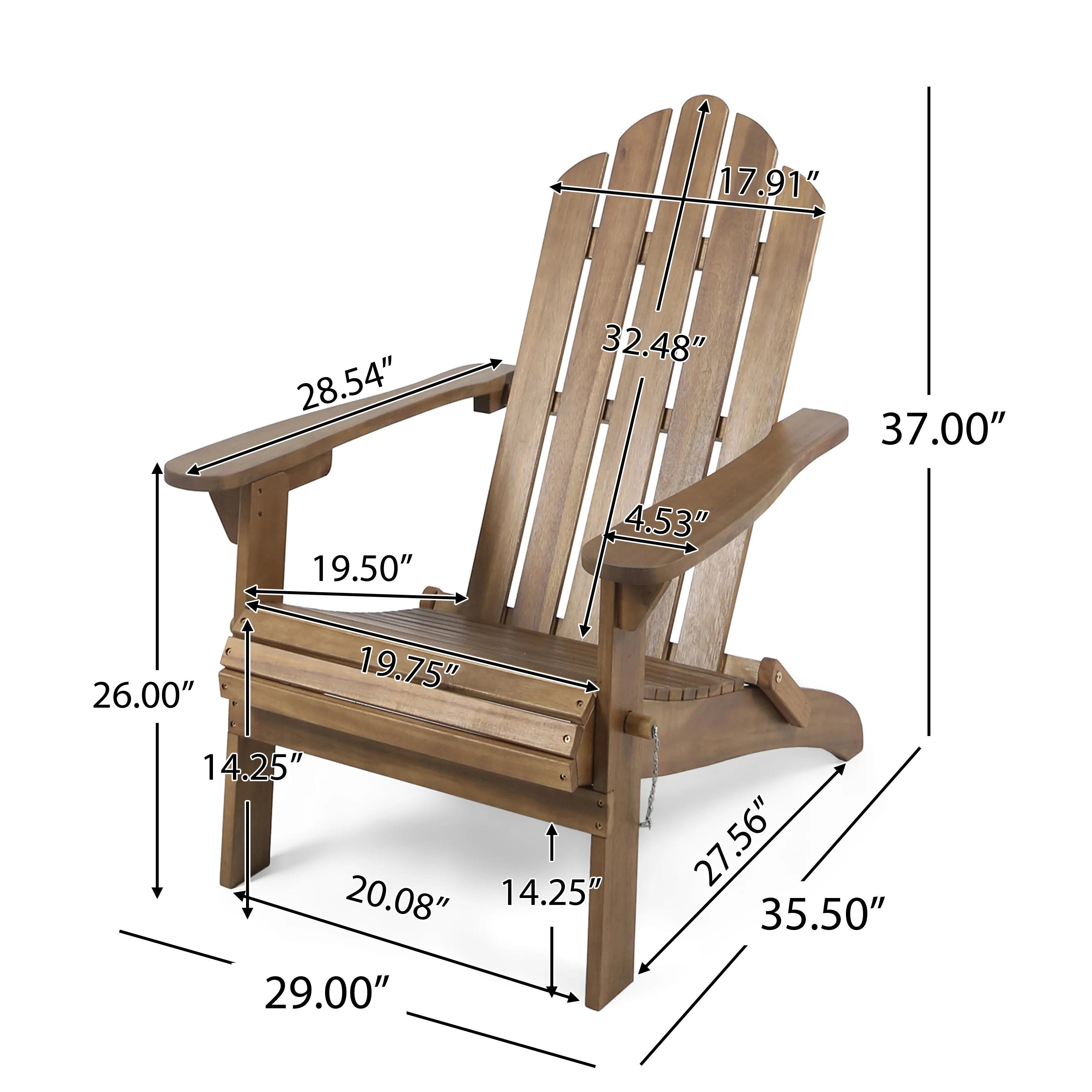 Cara Outdoor Acacia Wood Folding Adirondack Chair - furnishings