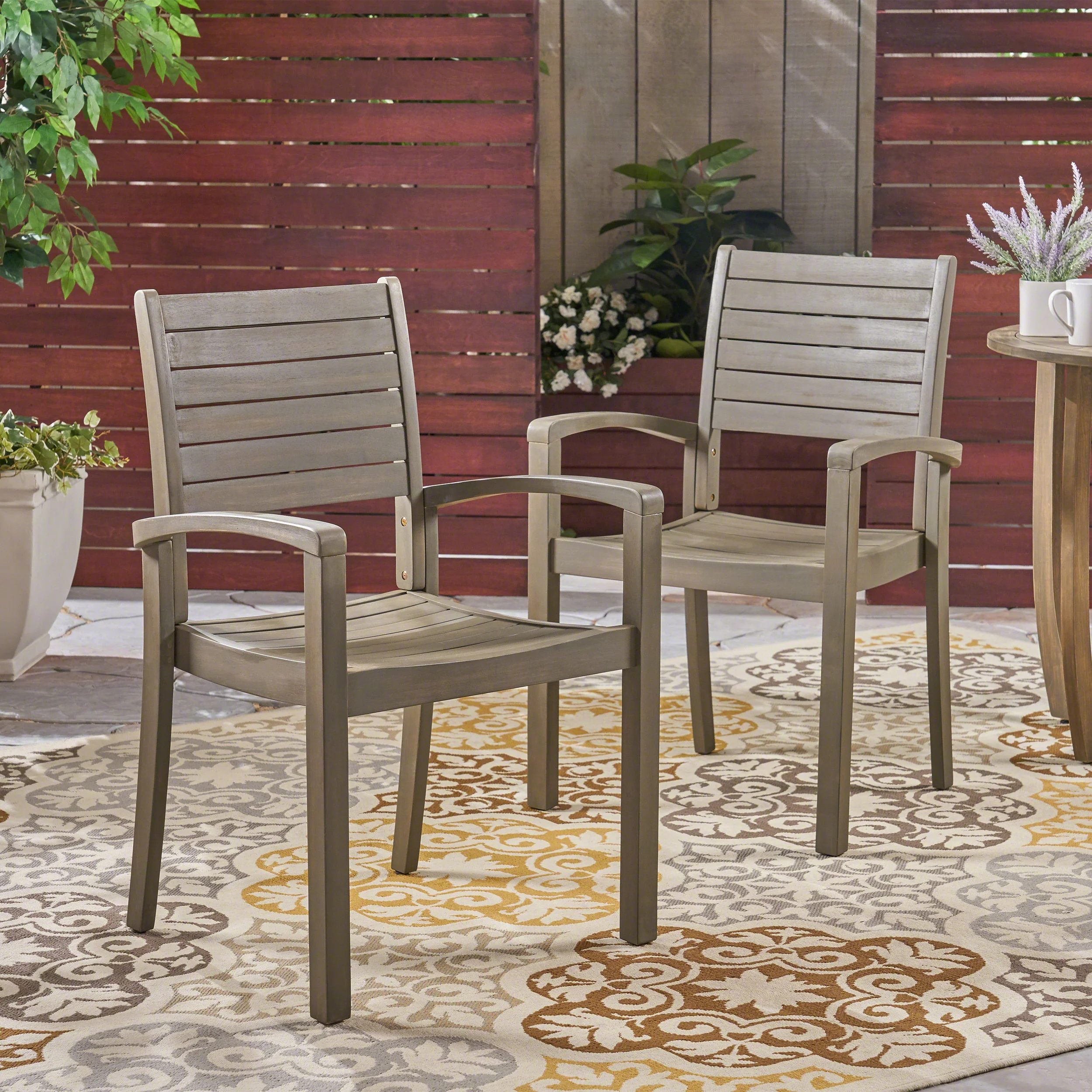 Watts Outdoor Acacia Wood Dining Chairs (set of 2) - furnishings
