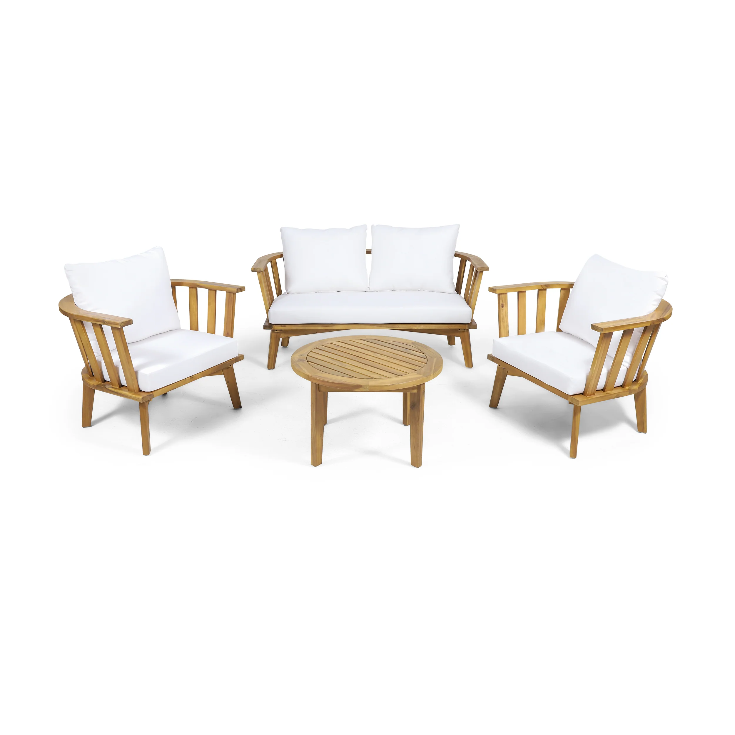 Laiah Outdoor Wooden Chat Set with Round Coffee Table - furnishings