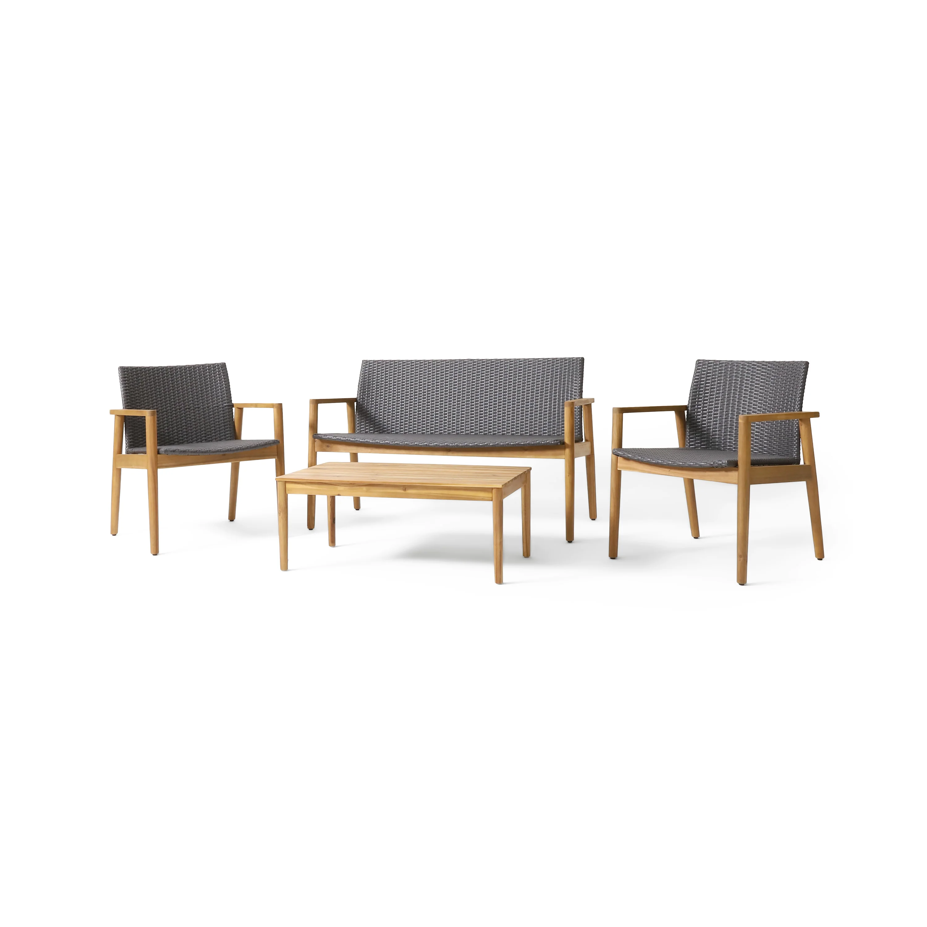 Alamosa Outdoor Wicker and Acacia Wood 4 Seater Chat , Gray and Teak - furnishings