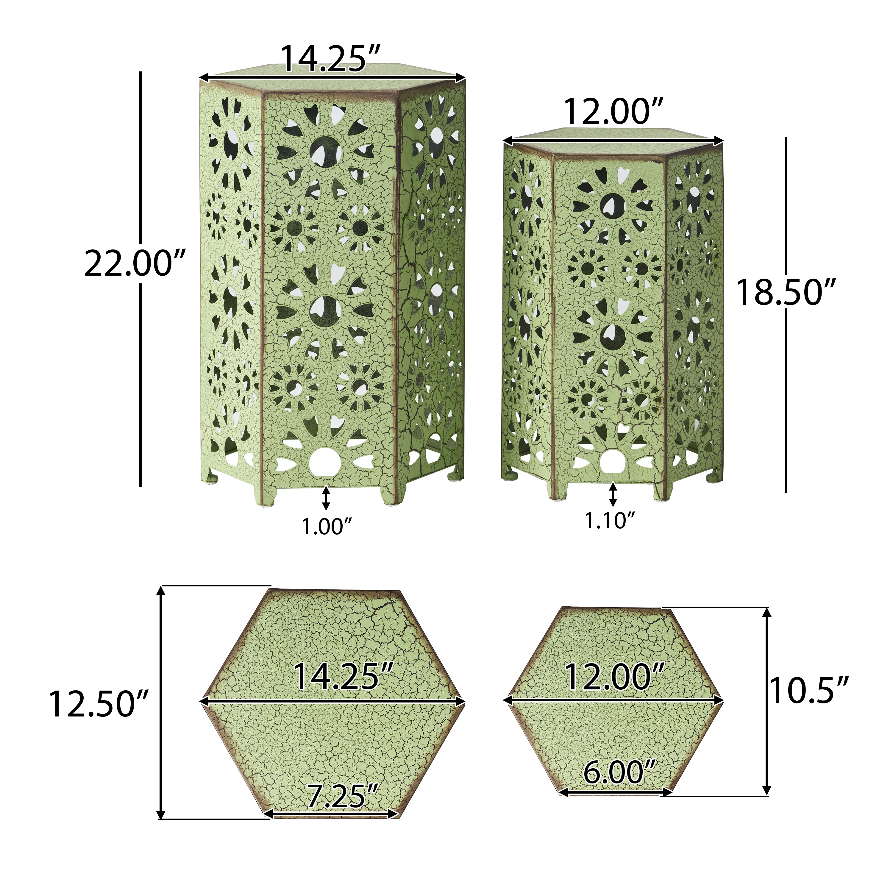 Elliot Outdoor 12 Inch and 14 Inch Crackle Green Sunburst Iron Side Table Set - furnishings
