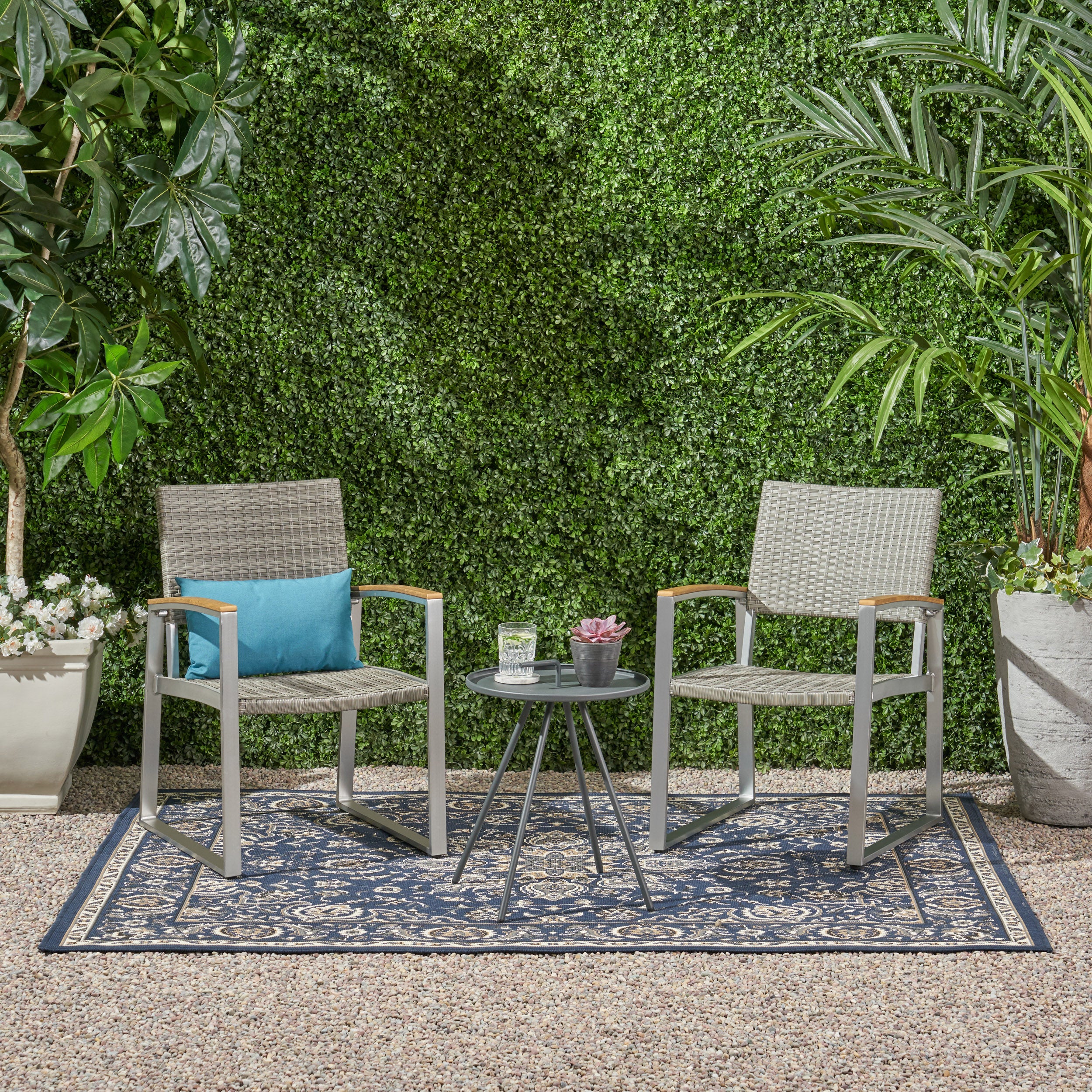 Eunice Outdoor 2 Seater Aluminum and Wicker Chat Set - furnishings
