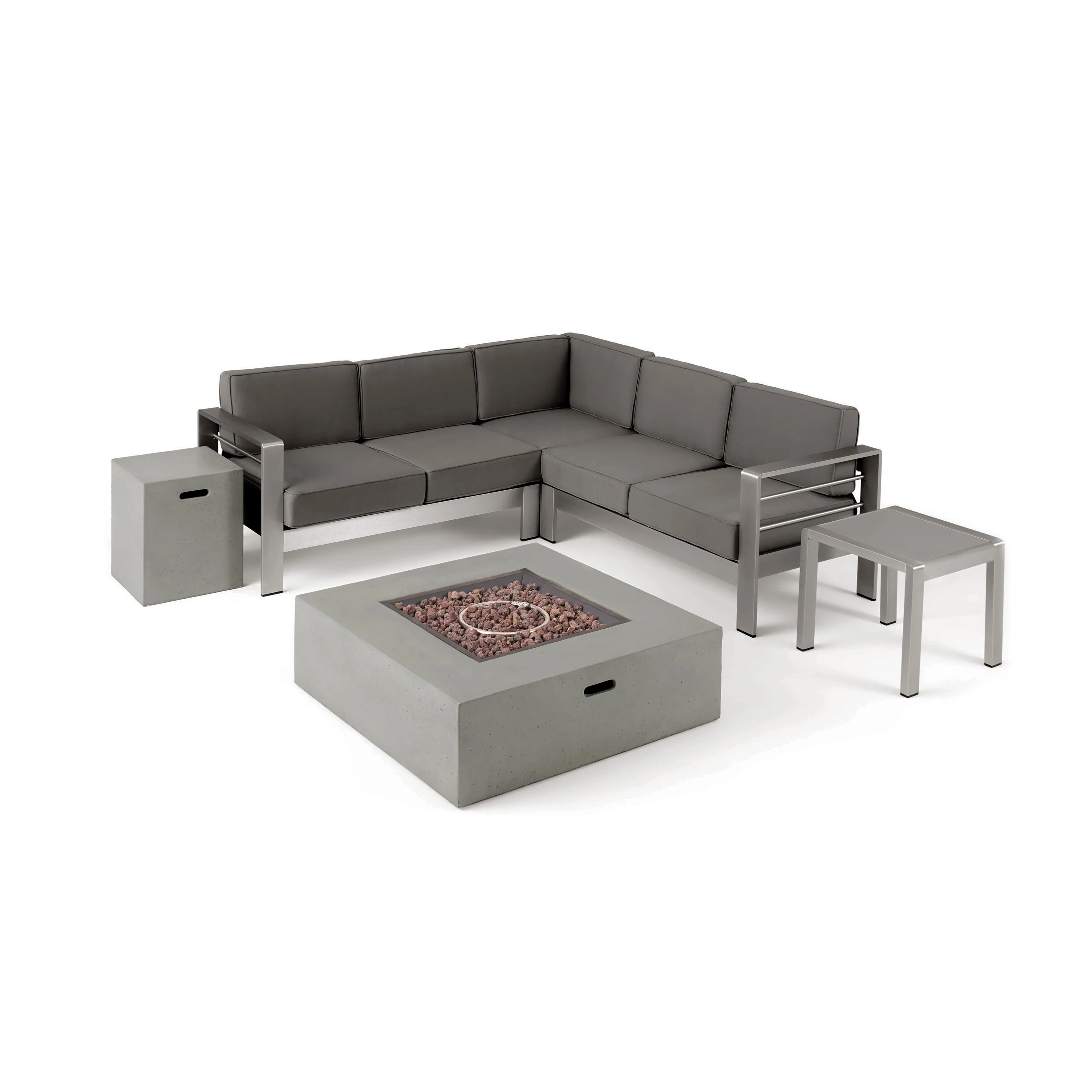 Scalett Outdoor 5 Seater Aluminum Chat Set with Fire Pit - furnishings