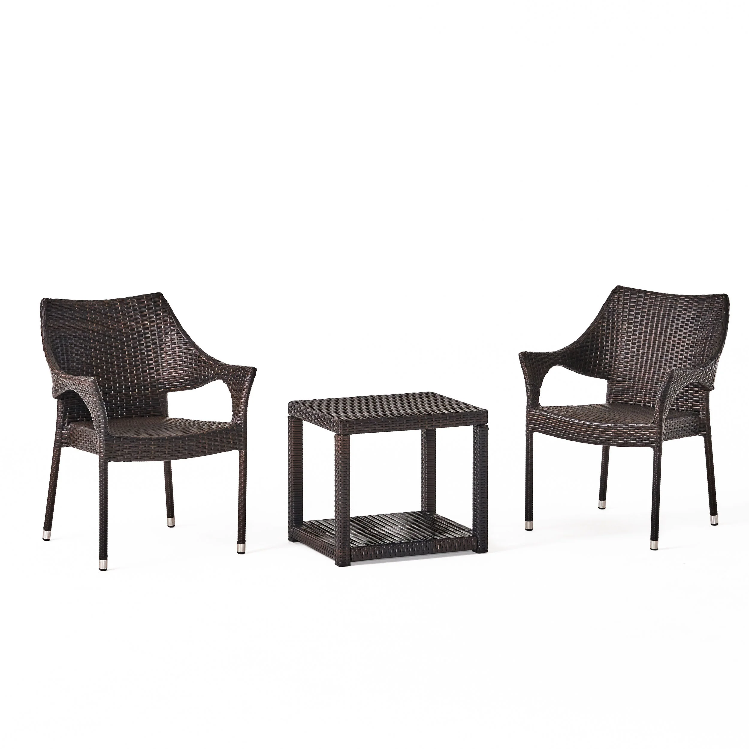 Alfheimr Outdoor 3 Piece Multi-brown Wicker Stacking Chair Chat Set - furnishings