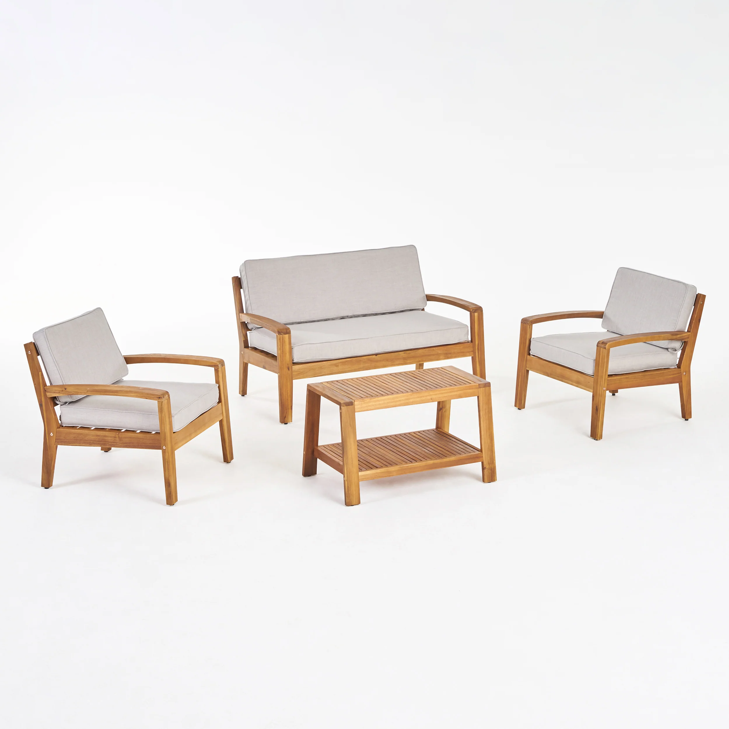 Parma Patio Acacia Wood 4-Seater Conversation Set with Coffee Table and Sunbrella Cushions - furnishings