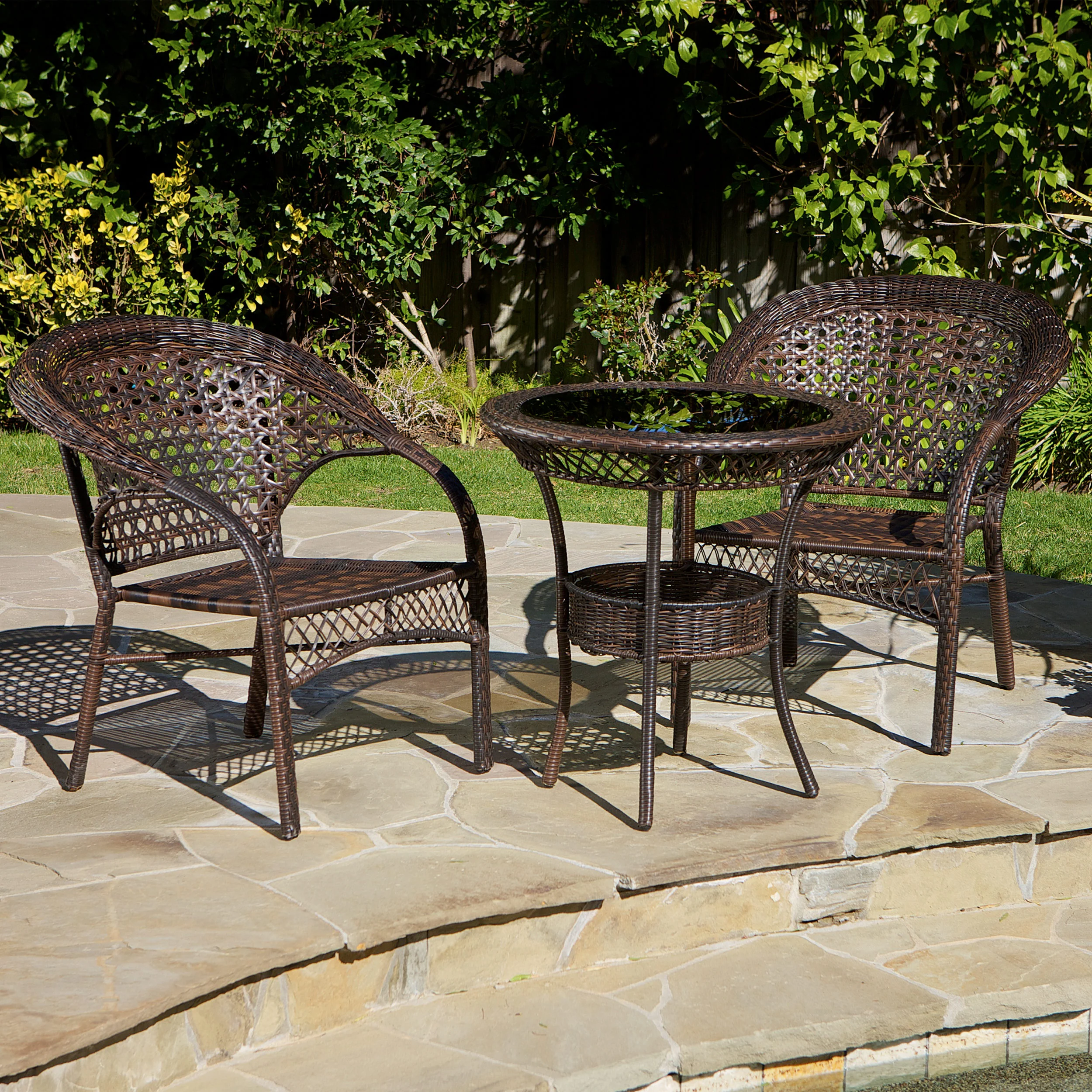 Malibu Brown 3pc Wicker Bistro Set - furnishings