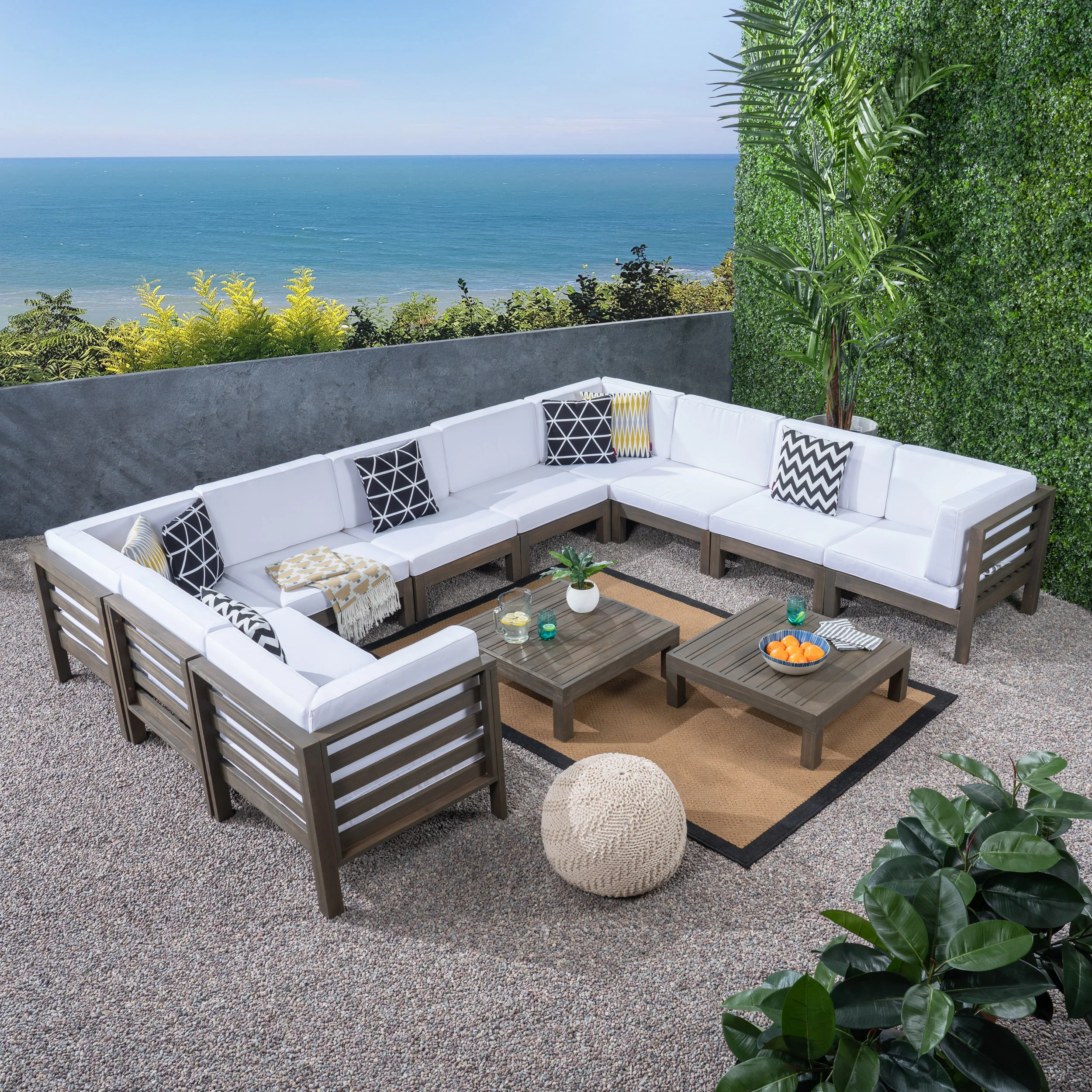 Ravello Outdoor U-Shaped Sectional Sofa Set with Coffee Tables - furnishings