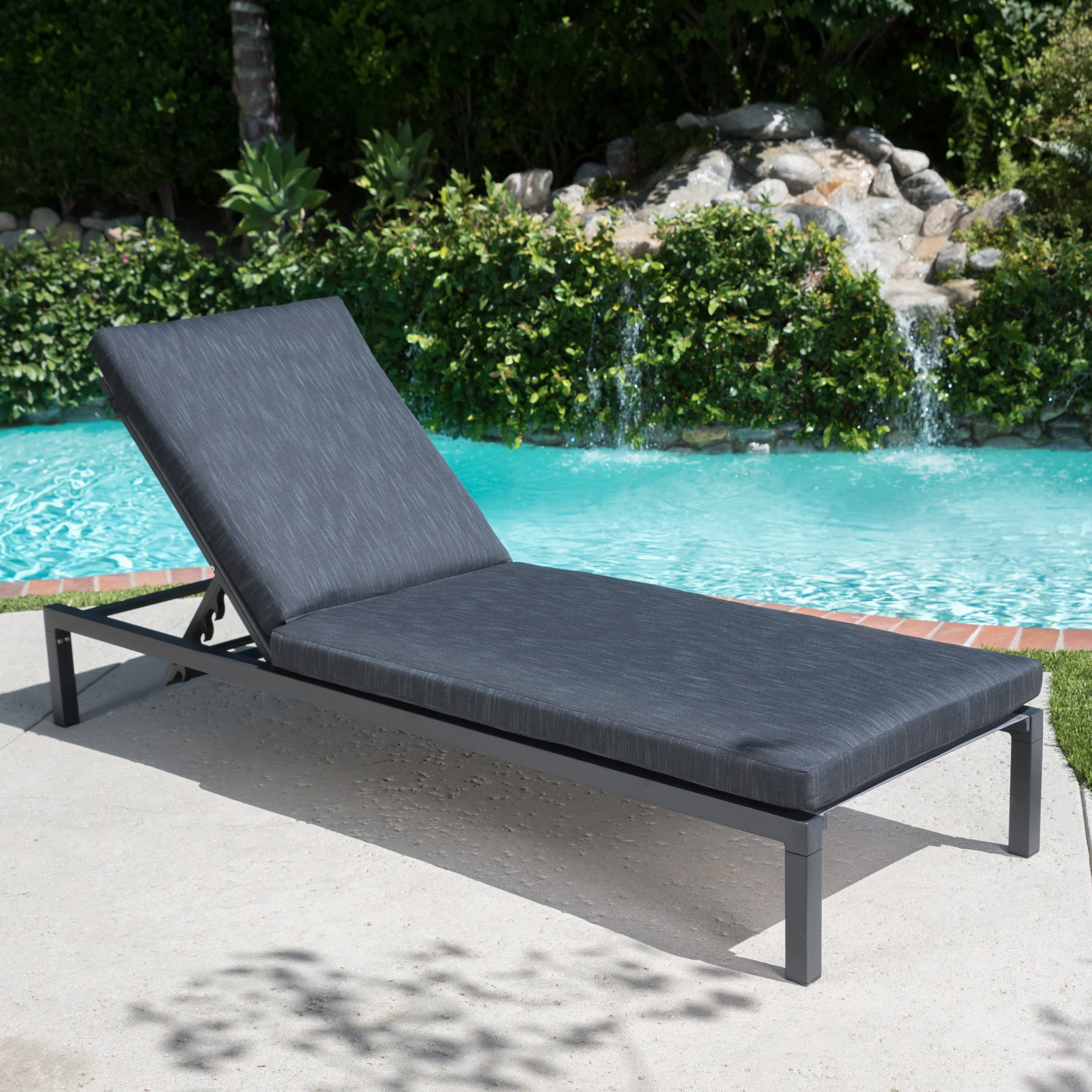 Nealie Outdoor Mesh Aluminum Frame Chaise Lounge w/ Water Resistant Cushion - furnishings