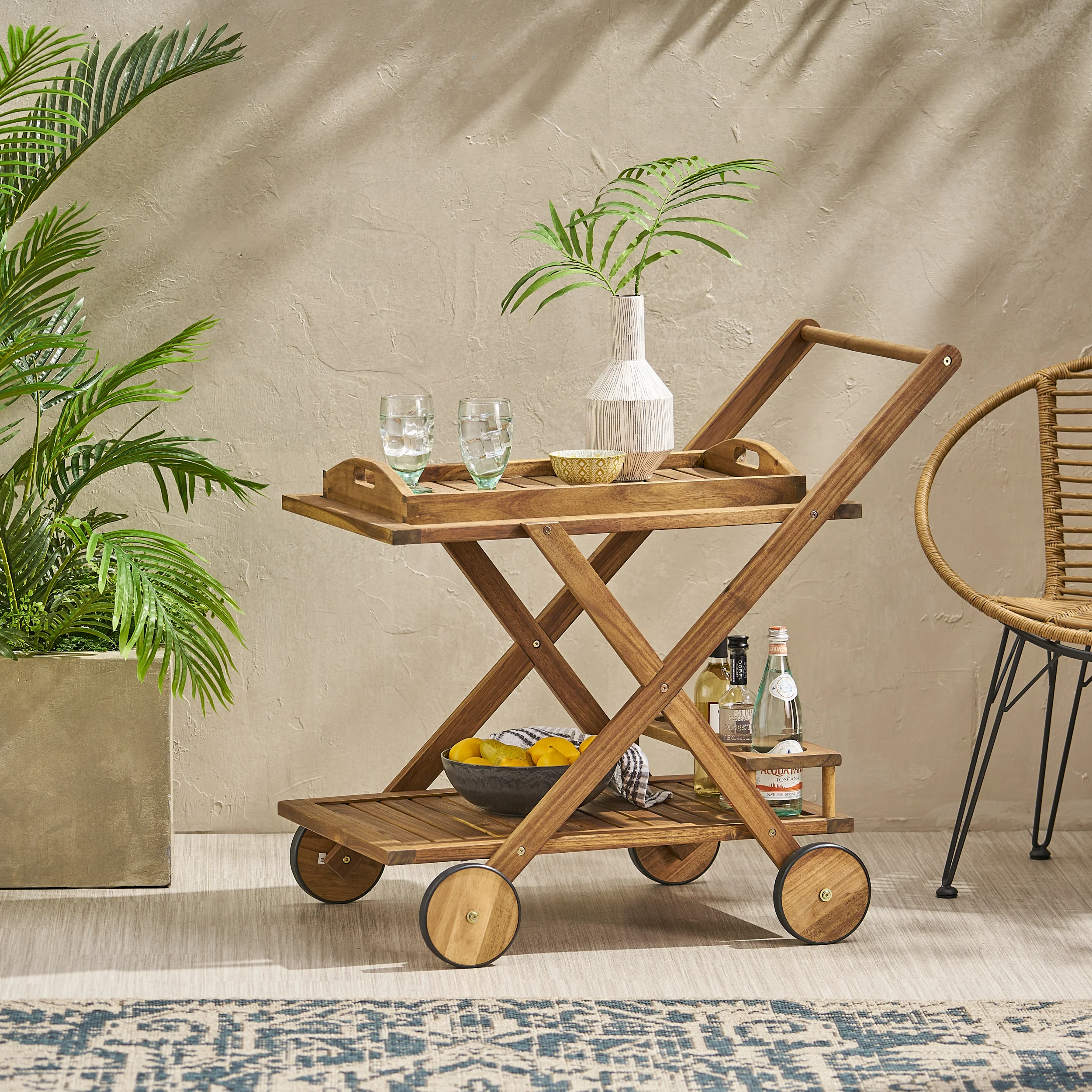 Kadence Natural Wood Stained Kitchen Serving Cart - furnishings