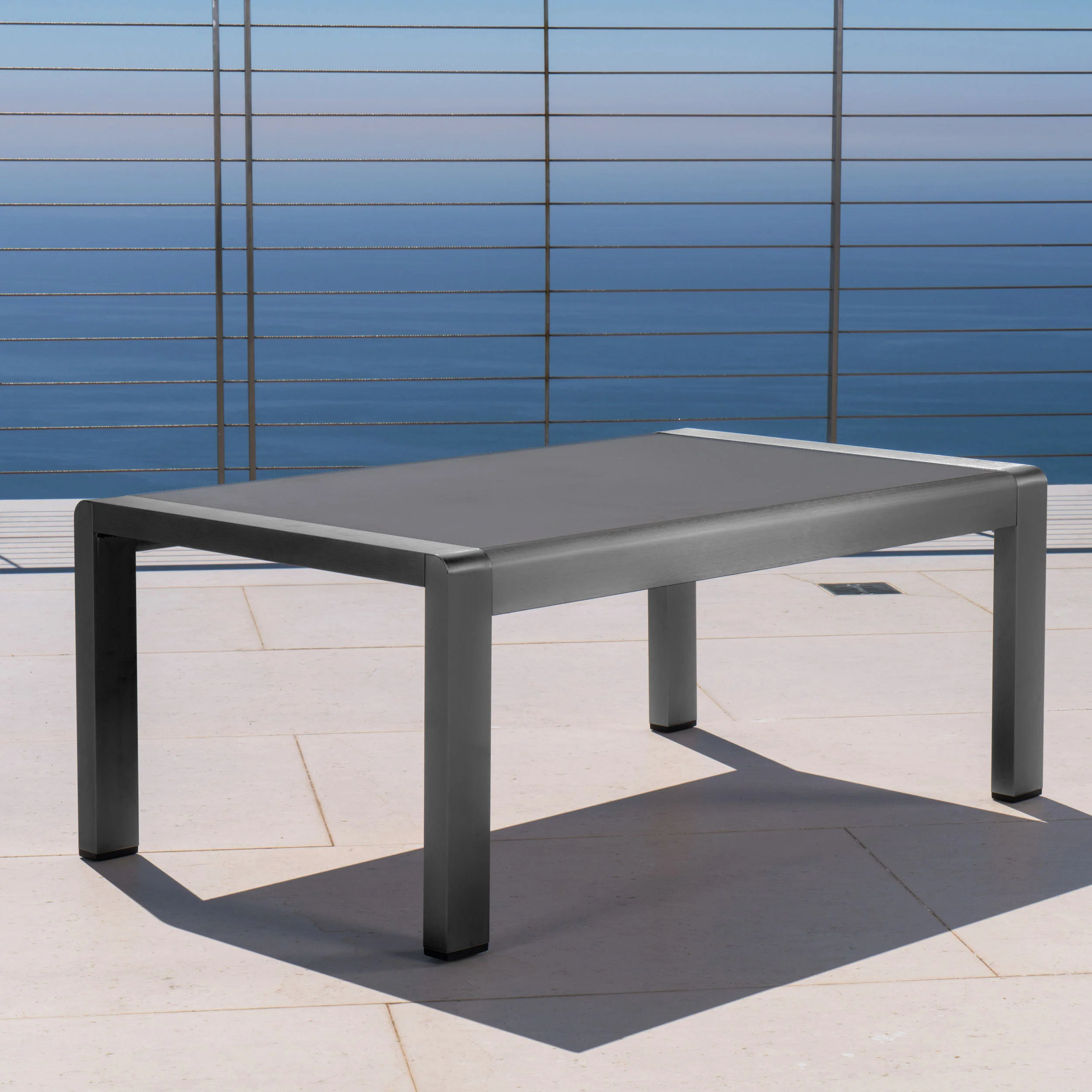 Crested Bay Outdoor Gray Aluminum Coffee Table with Tempered Glass Table Top - furnishings