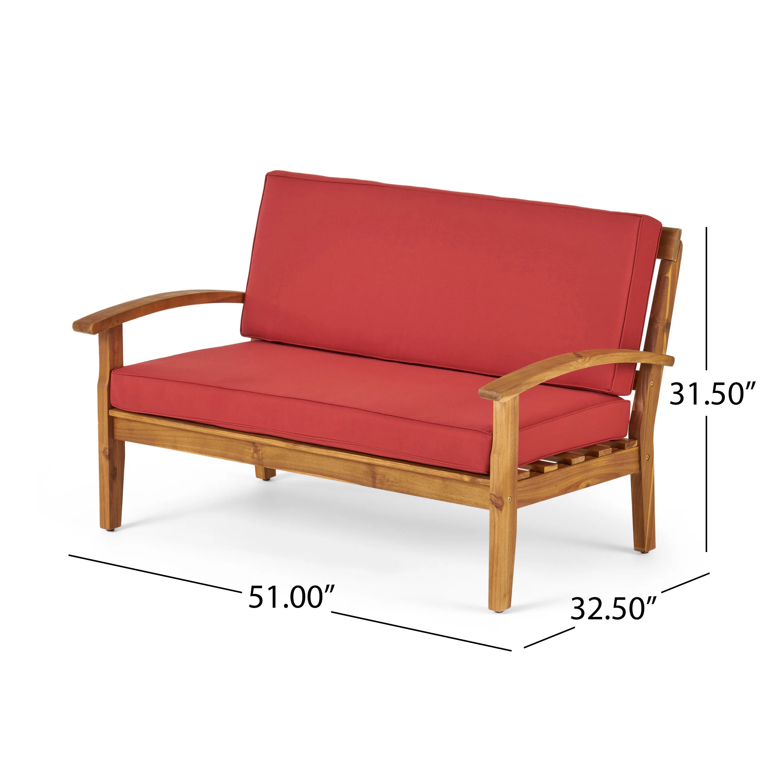 Keanu Outdoor Acacia Wood Loveseat and Coffee Table Set with Cushions - furnishings